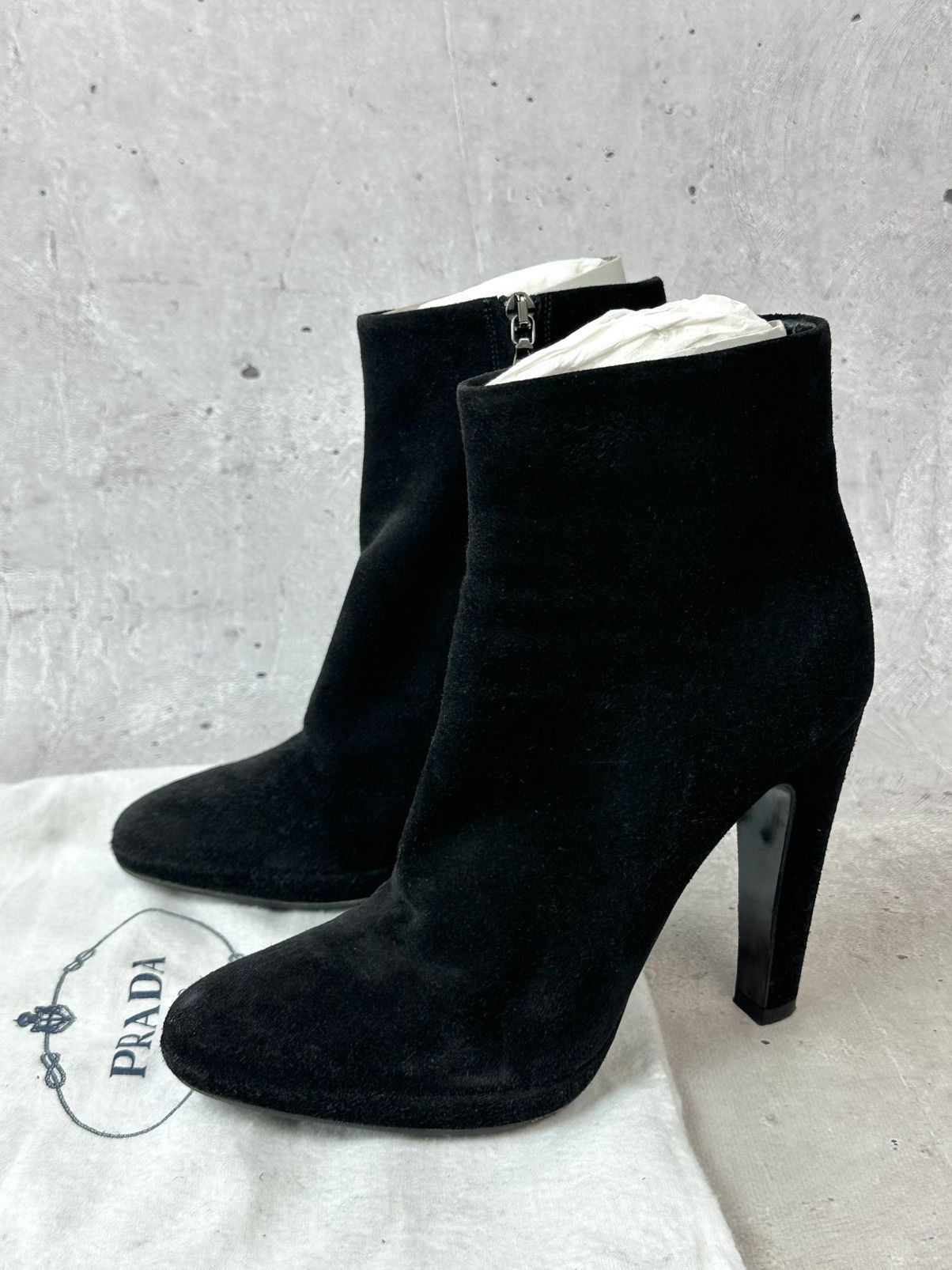 Prada Prada Black Suede High Heel Zip Made in Italy Ankle Booties Size US 7 / IT 37 - 1 Thumbnail