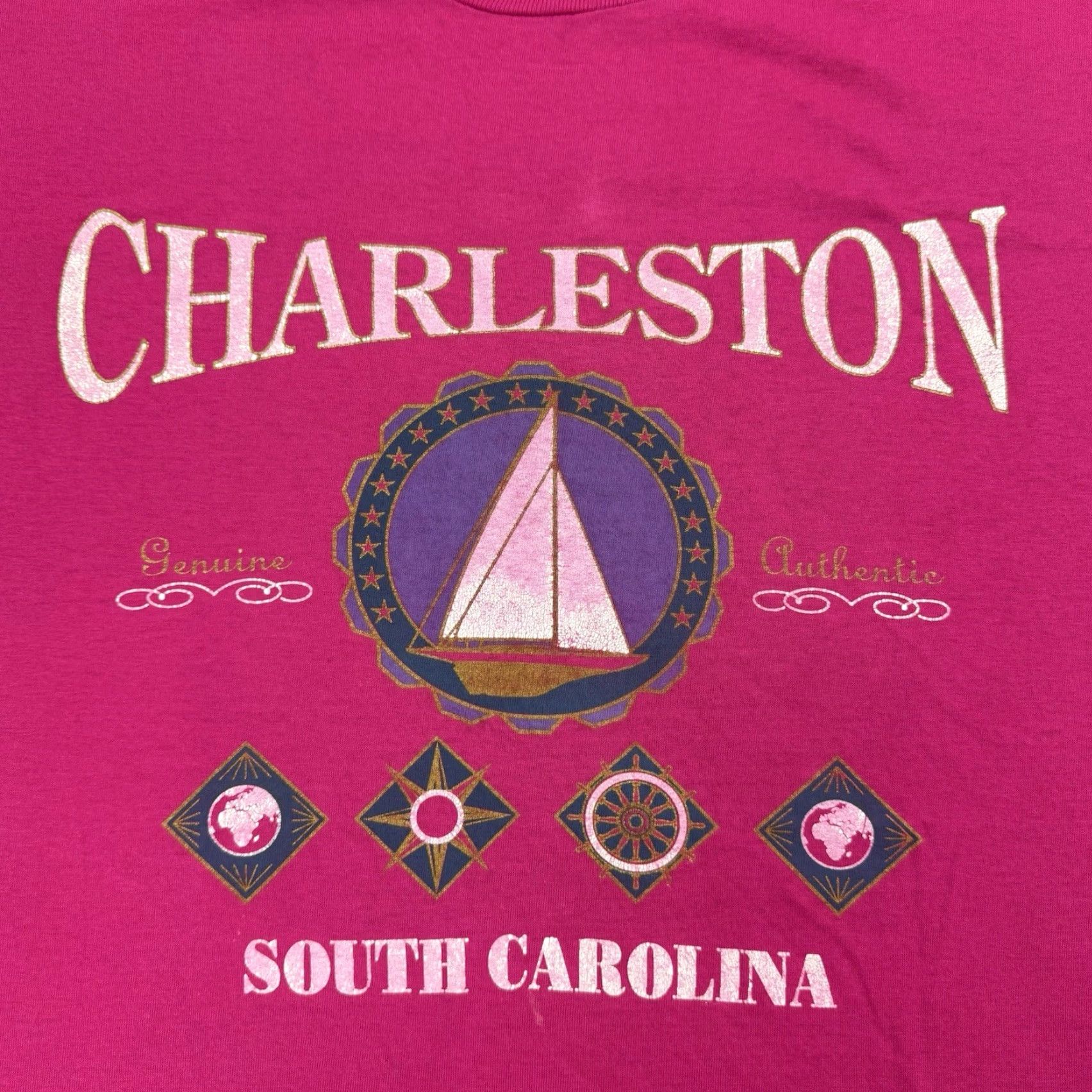 Hanes VINTAGE Hanes T-Shirt Charleston South Carolina Nautical 90s Pink XL Mens Short Sleeve Crew Neck Shirt Adult XL Pink Nautical 90s Charleston USA Men Size US XL / EU 56 / 4 - 3 Thumbnail