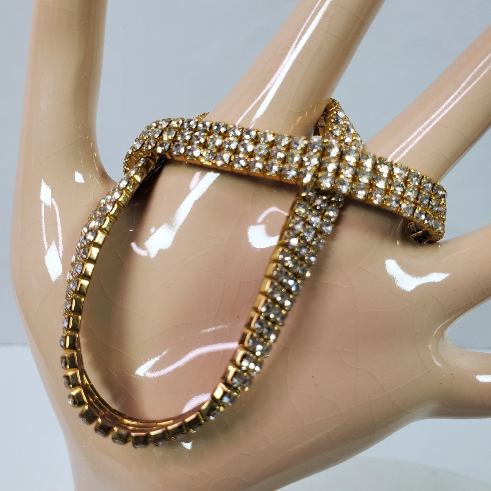 The Unbranded Brand Casual Classy Stretchy 2 Bracelets Gold Tone w/ Rhinestones Size ONE SIZE - 1 Thumbnail