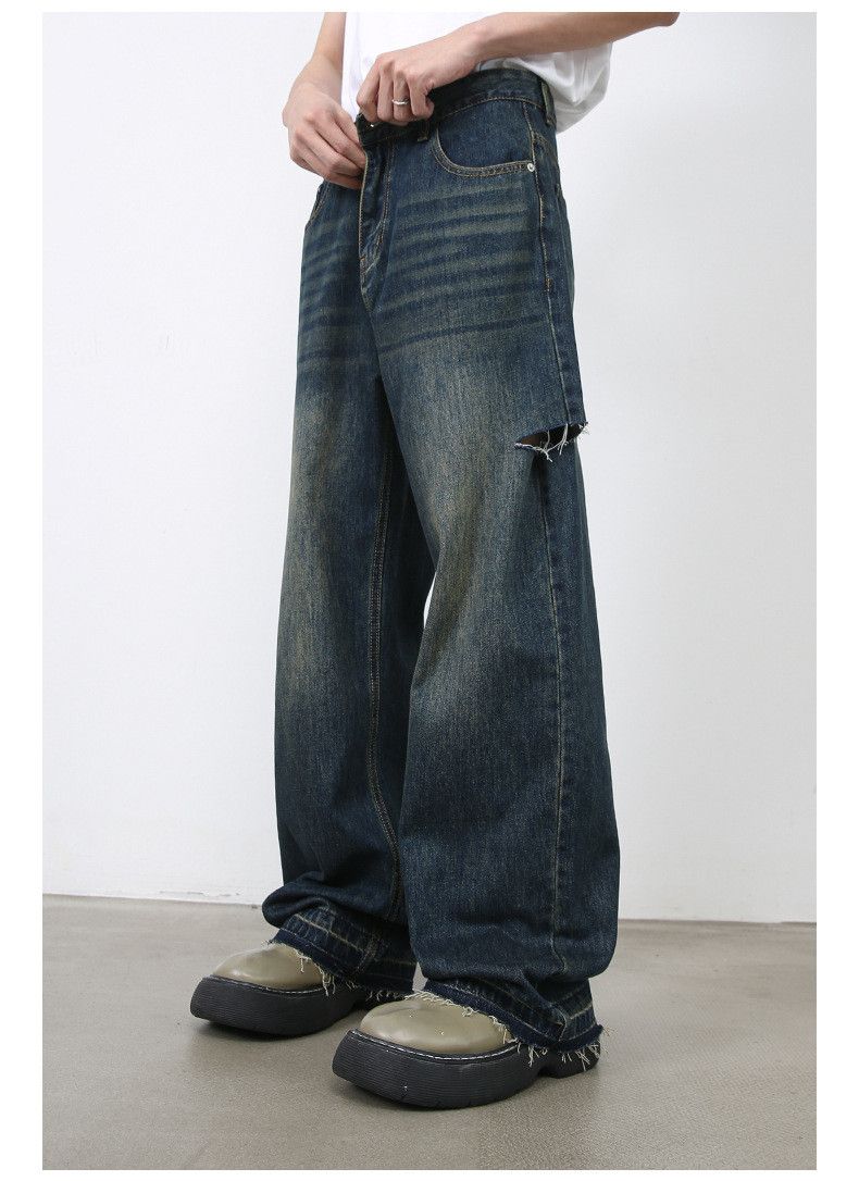 Japanese Brand × Jean Distressed straight loose wide-leg versatile ripped jeans Size US 34 / EU 50 - 4 Thumbnail