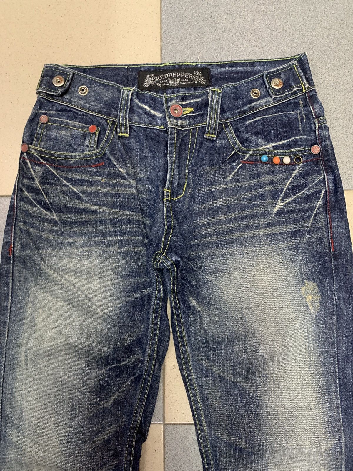 If Six Was Nine Y2K Red Pepper Denim Japan Wings Flared Jeans Size US 28 / EU 44 - 3 Thumbnail