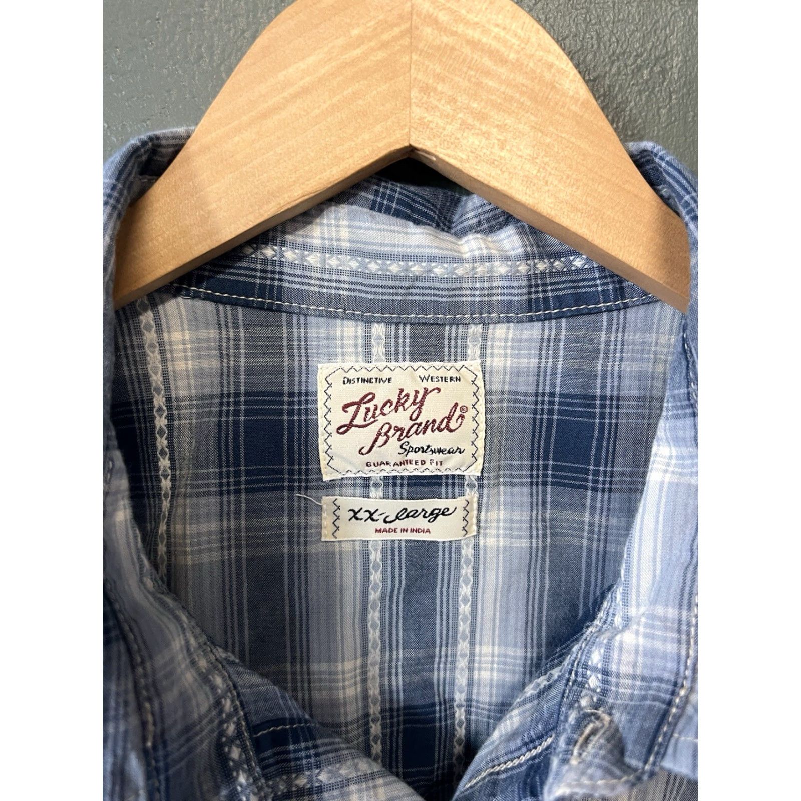 Lucky Brand Lucky Brand Mens Short Sleeve Snap Up Plaid Shirt 2XL Blue, Button-Up, Regular Fit, Mens, 2XL Size US 39 - 3 Thumbnail