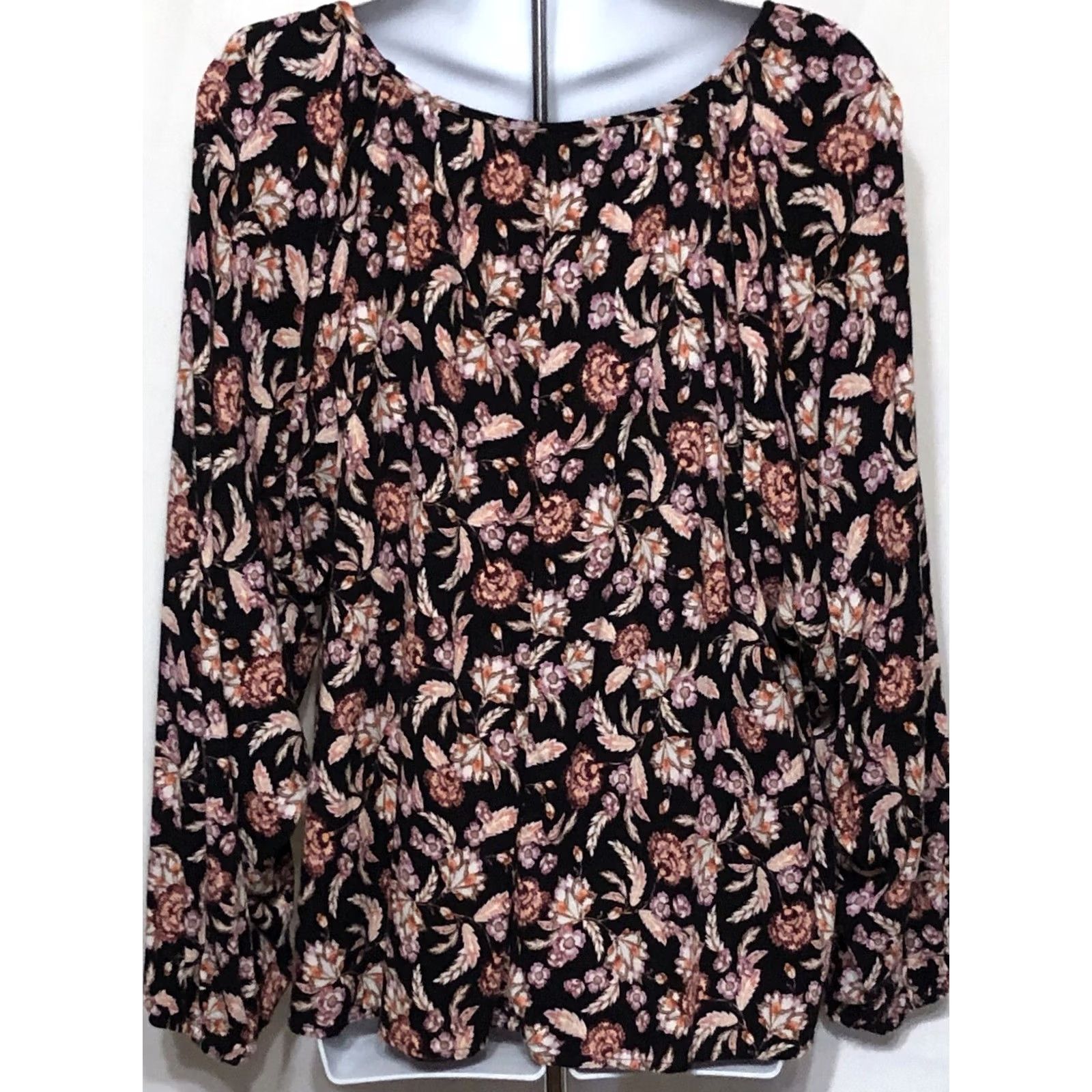 Vintage Terra & Sky Blk Floral Jersey Top 14W Long Sleeve Knit Casual Shirt Womens Size XL / US 12-14 / IT 48-50 - 3 Thumbnail