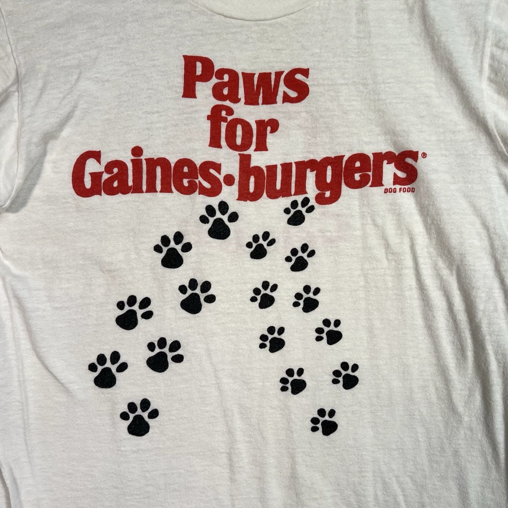 Fruit Of The Loom VINTAGE 80s Gaines Paws For Gaines Burgers Graphic Tee Adult Small White Mens Size US S / EU 44-46 / 1 - 5 Thumbnail
