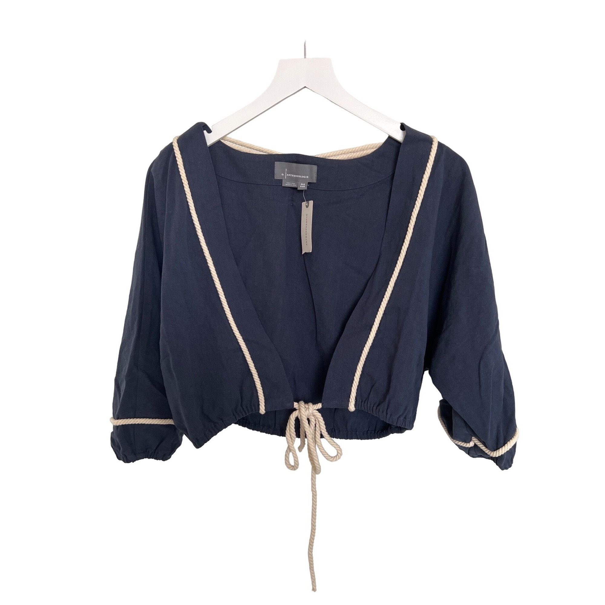 Anthropologie Anthropologie Nautical Shrug With Ivory Rope Trim & Tie Deta Size ONE SIZE - 6 Thumbnail