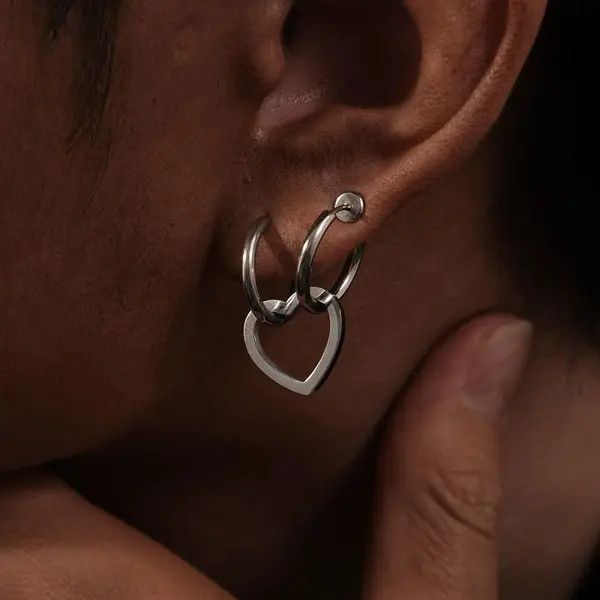 Jewelry Silver Hoop Heart Charm Earrings, Minimalist Silver Jewelry Size ONE SIZE - 2 Thumbnail