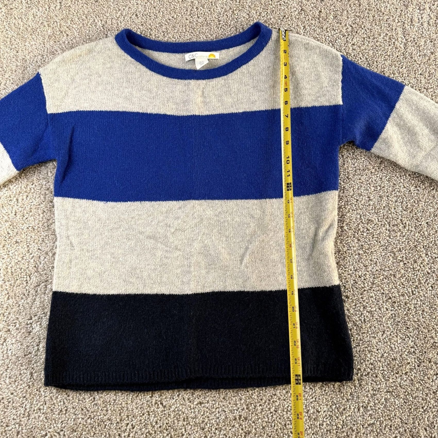 Vintage C&C California Sweater Womens Medium Blue Stripe Crew Neck Tight Knit Pullover Size M / US 6-8 / IT 42-44 - 6 Thumbnail
