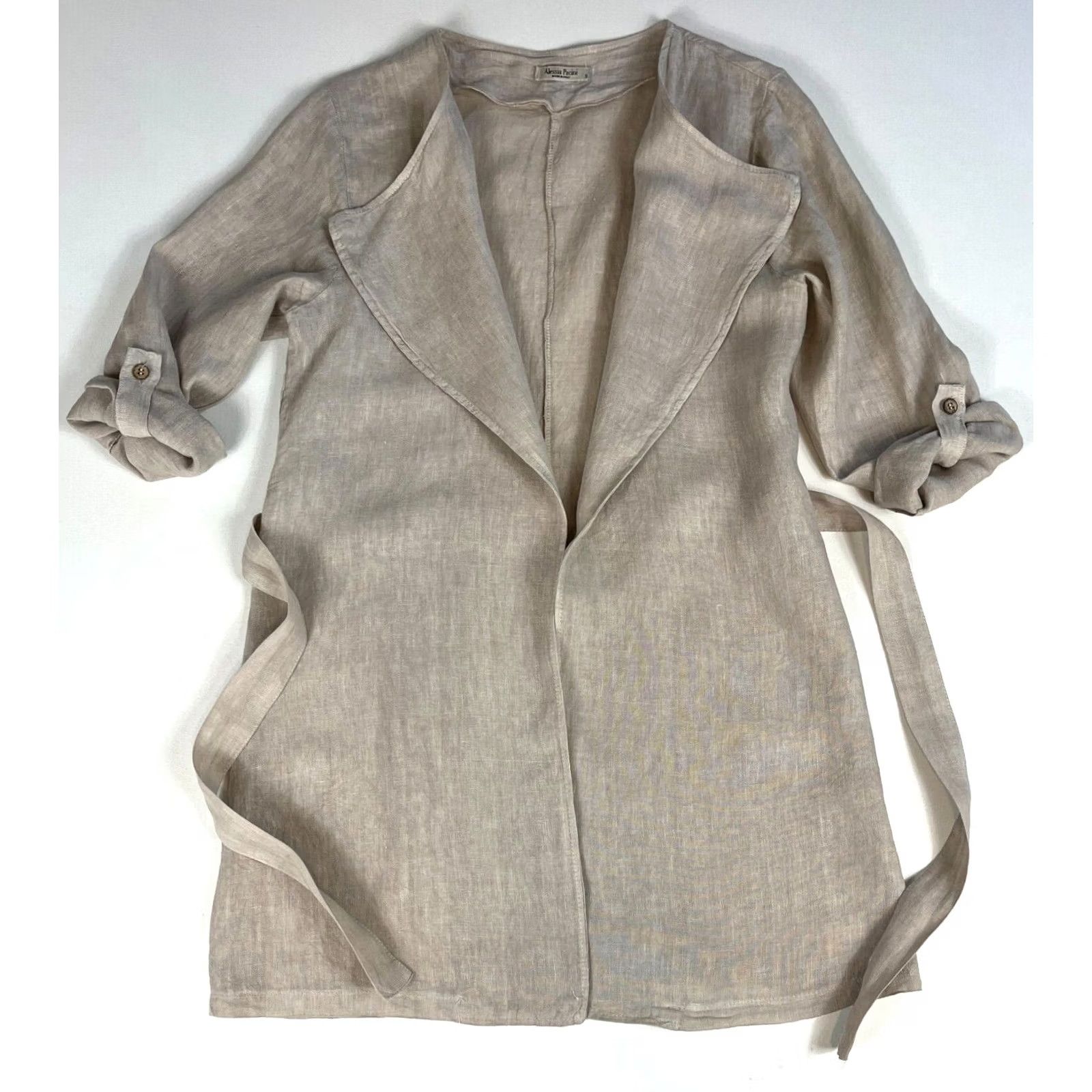 Vintage VINTAGE Women's Alessia Pacini Linen Wrap Cardigan Roll Up Sleeves Made in Italy Sz S Size S / US 4 / IT 40 - 3 Thumbnail
