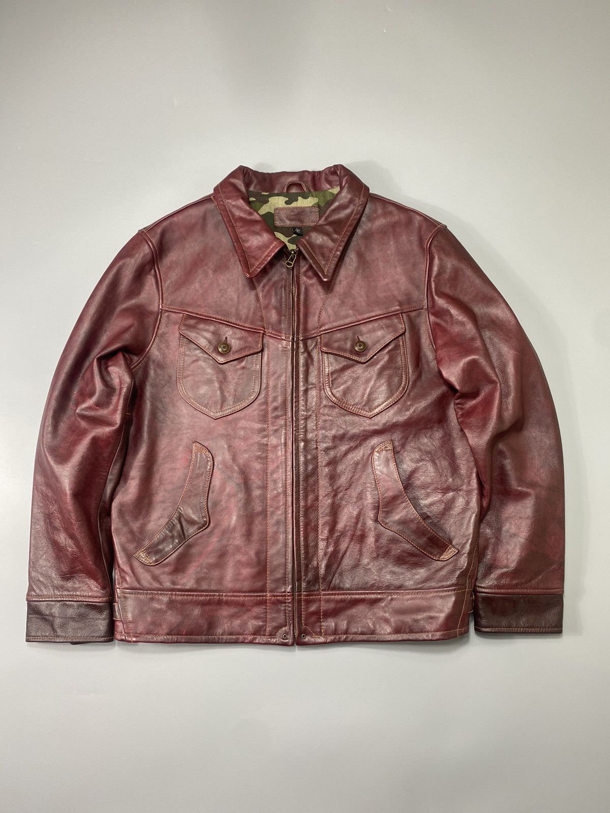 image of Horween Leather x Ralph Lauren Ralph Laurent Crimson Cow Hide Sample Leather Jacket (Size Large)