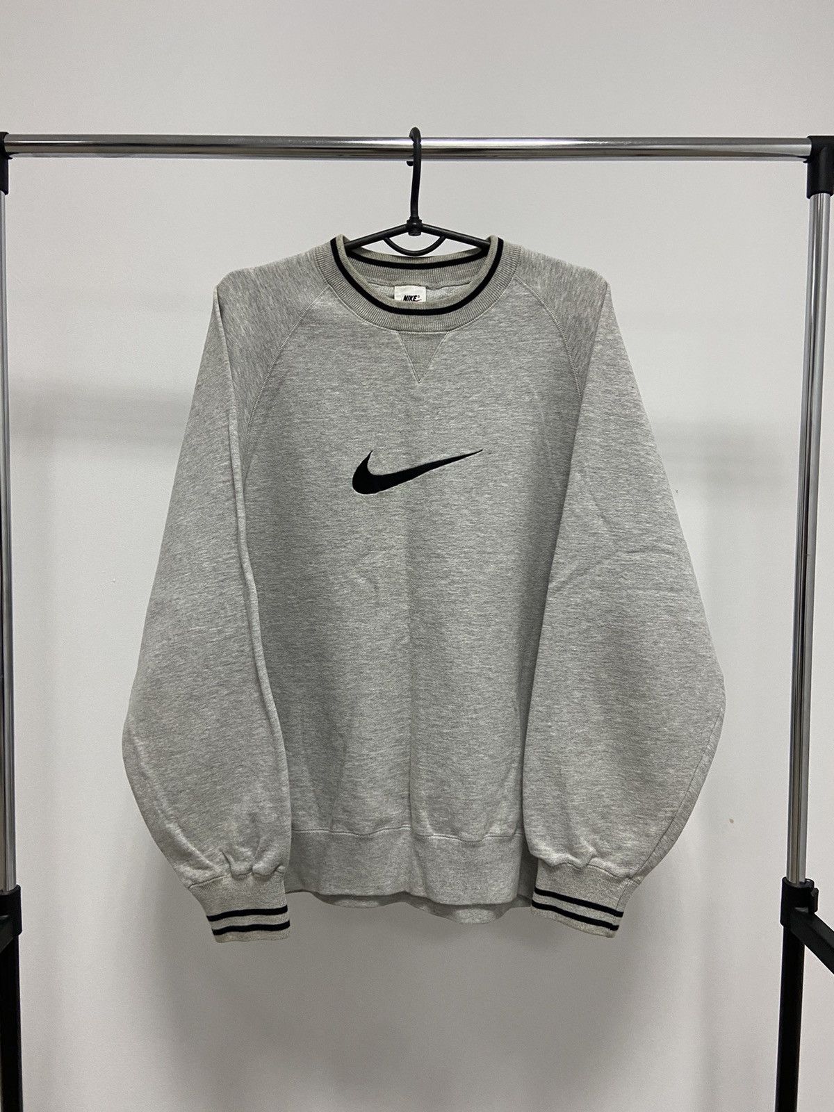 Pre-owned Nike X Vintage Nike Sweatshirt Vintage Big Swoosh Embroidered In Grey