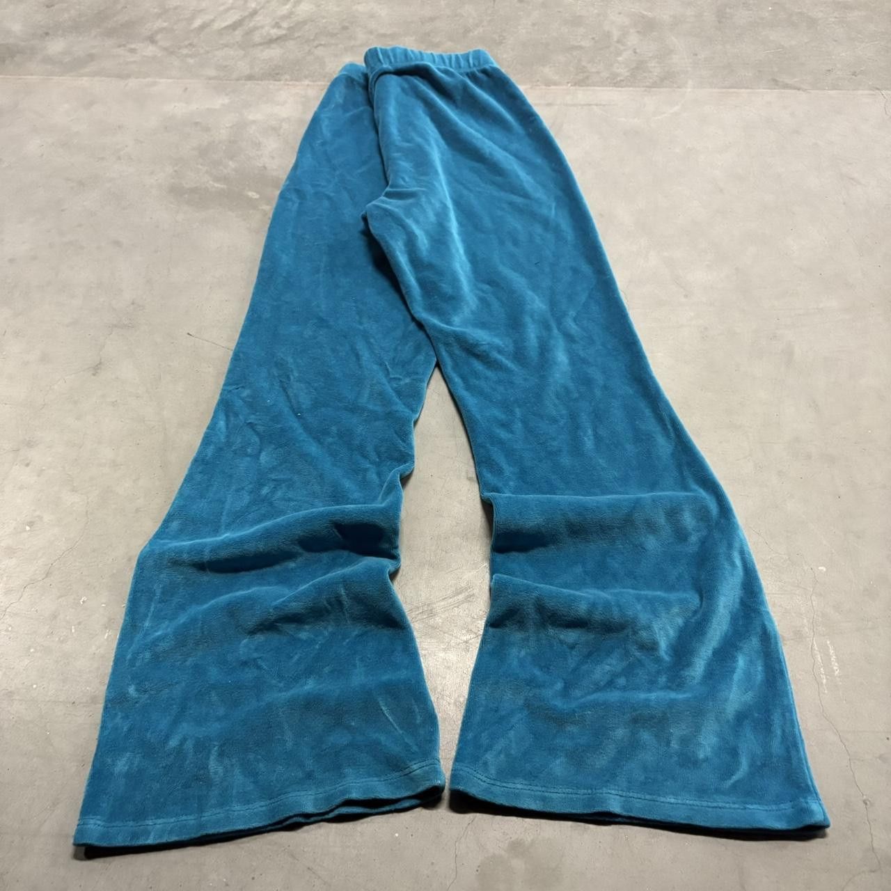 Japanese Brand × Vintage Crazy Vintage Y2K/2000s Flared Blue Velvet Streetwear Loungewear Sweatpants! Size US 30 / EU 46 - 4 Thumbnail