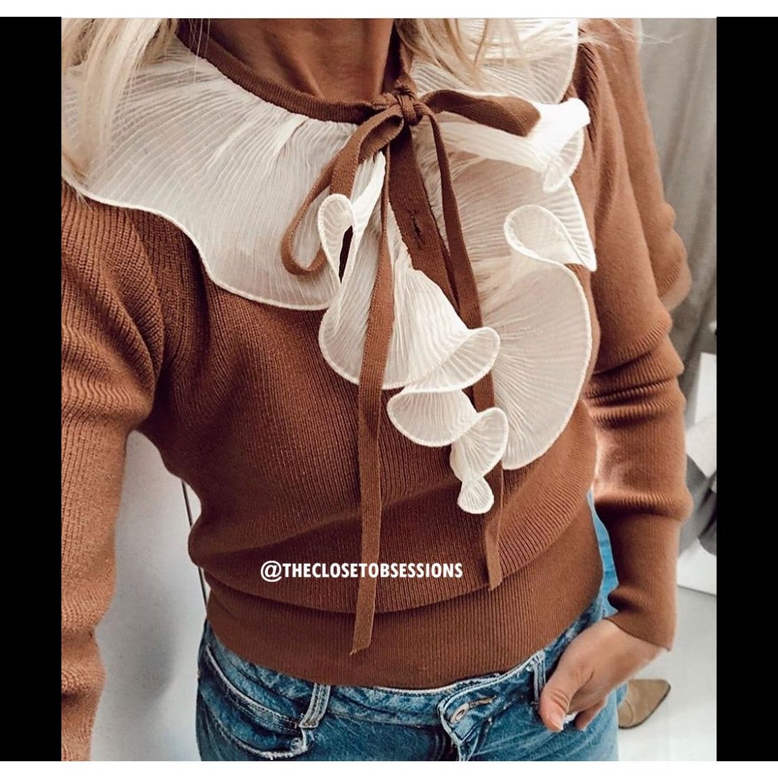 Zara ZARA Brown Knit Ruffle Top NWT Size M / US 6-8 / IT 42-44 - 8 Thumbnail