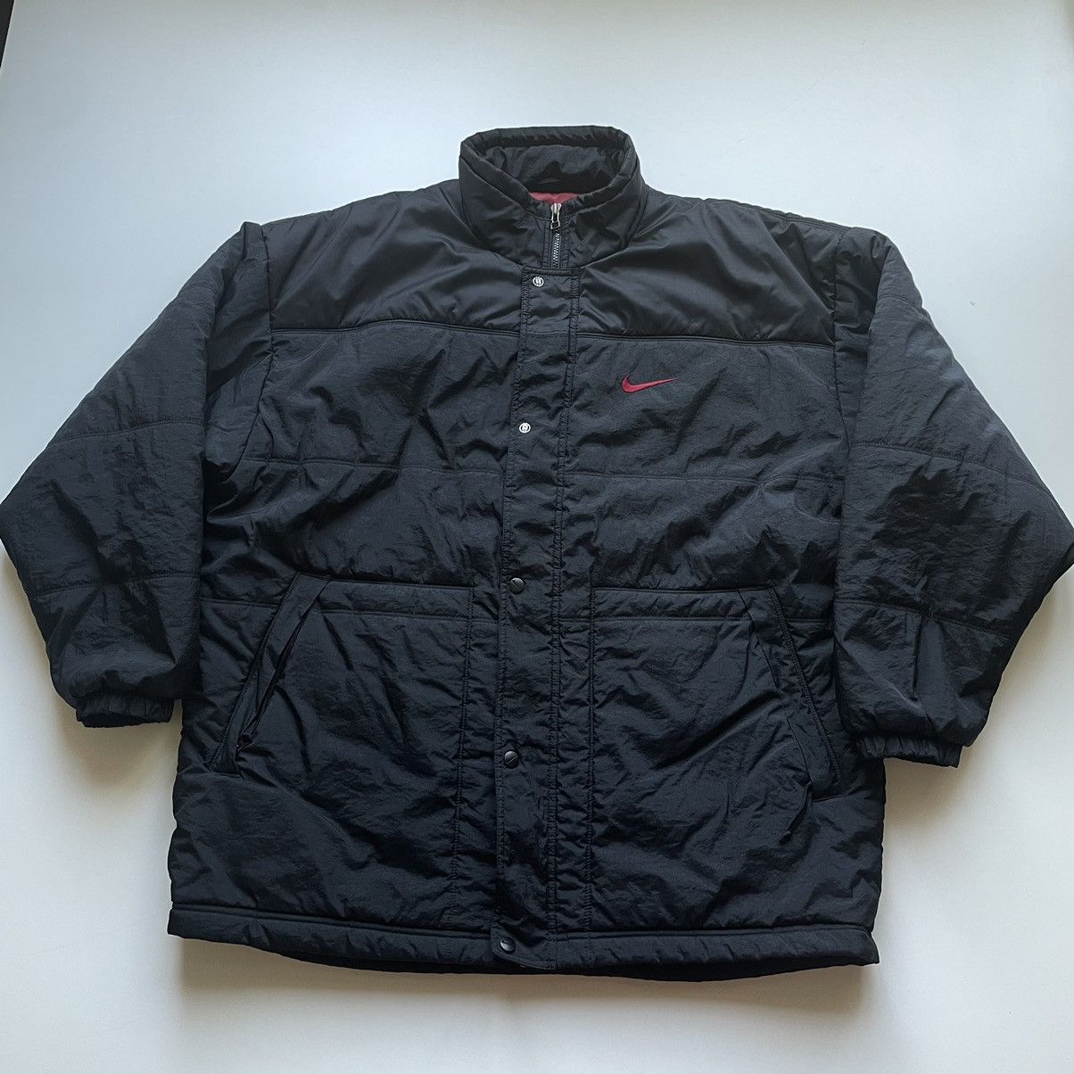 image of Vintage 90's Nike Embroidered Swoosh Puffer Jacket Black, Men's (Size XL)