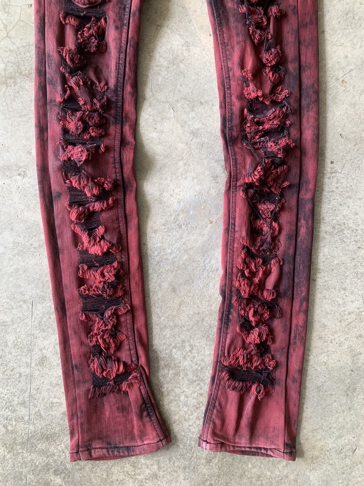 Japanese Brand NO ID. Blood Ripped Skinny Jeans Size US 31 - 3 Thumbnail