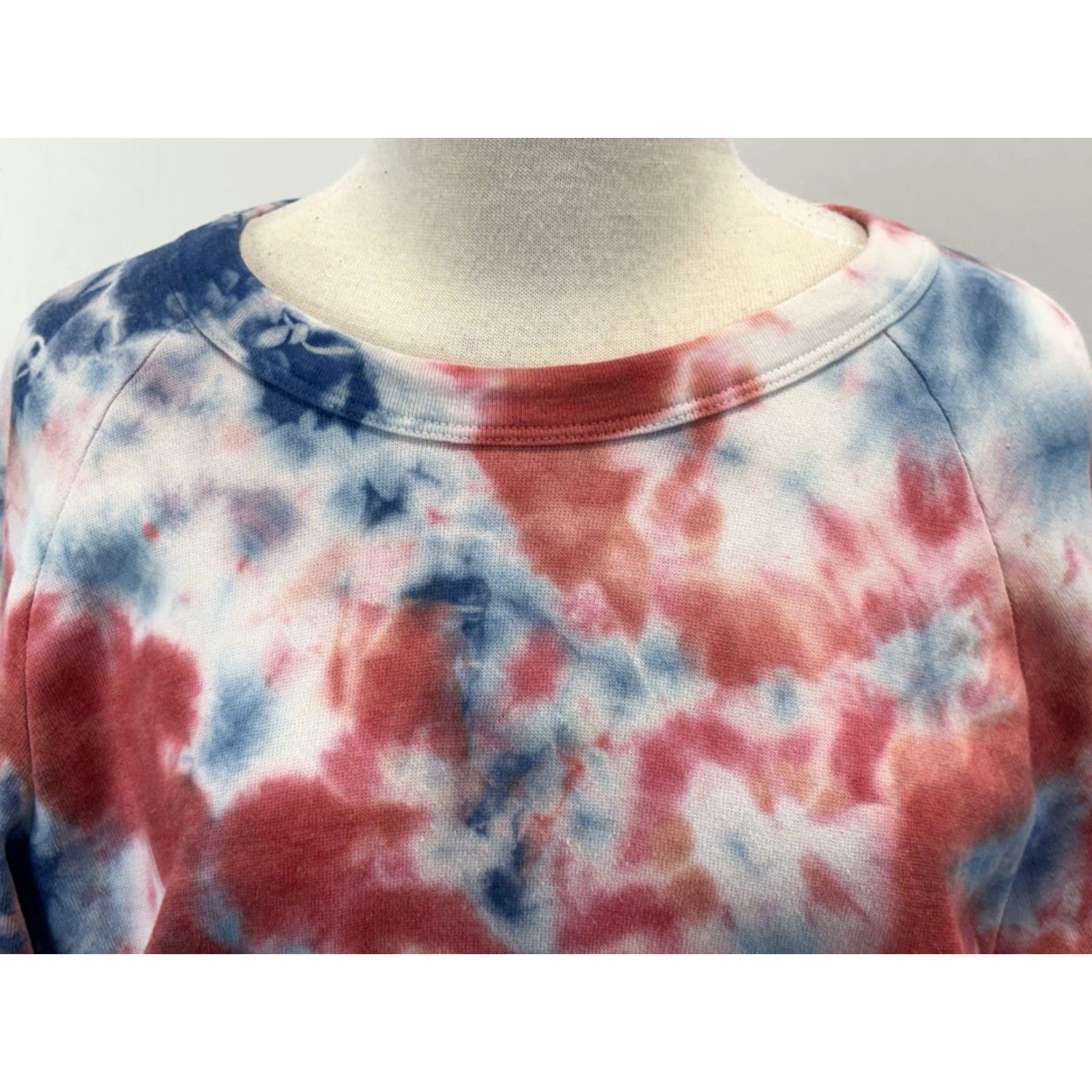 VINTAGE Aviator Nation Sweatshirt Tie Dye Pullover Crew Neck Unisex Small Multicolor Red Blue Relaxed