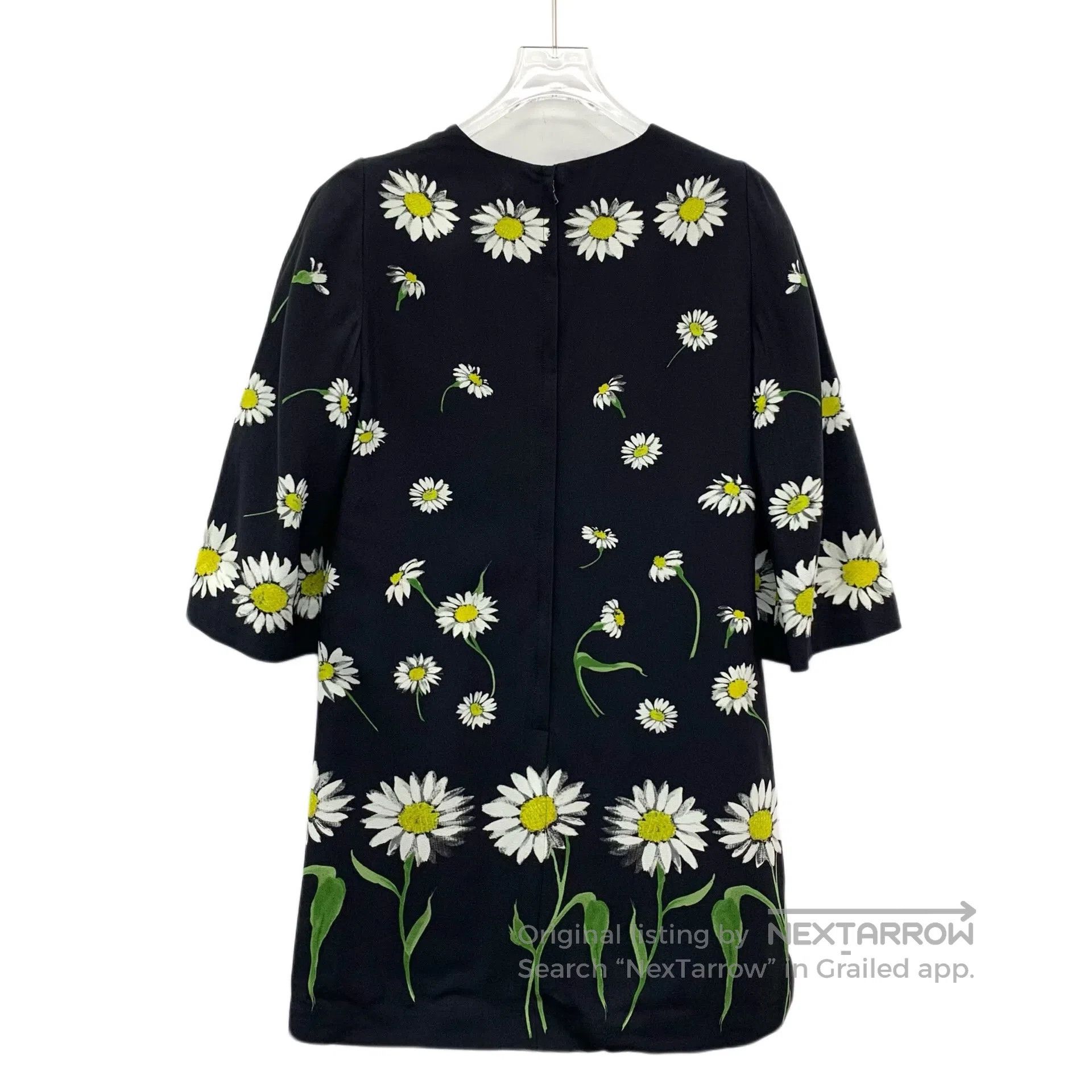 Dolce & Gabbana Dolce Gabbana Black daisy print crew neck short sleeve dre Size XS / US 0-2 / IT 36-38 - 2 Thumbnail
