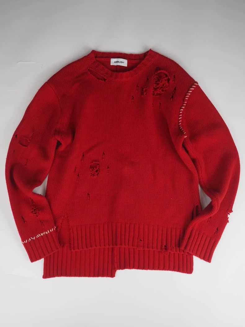 Ambush Design AMBUSH Red Ripped Knit Sweater 2503-Nextarrow Size US M / EU 48-50 / 2 - 1 Thumbnail
