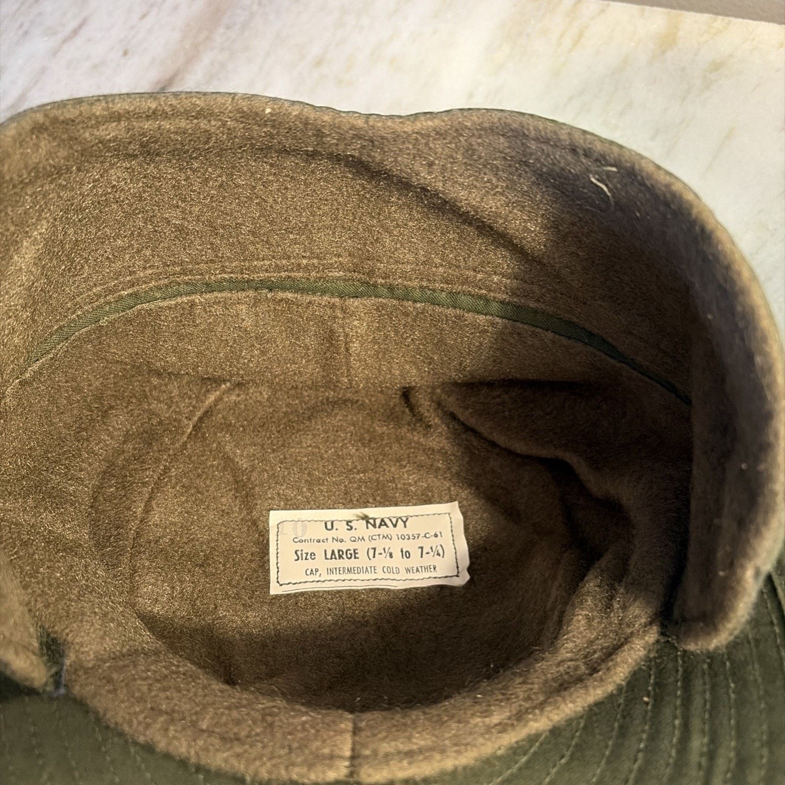 Vintage Vintage US Navy Intermediate Cold Hat Large 7-1/8 To 7-1/4 Size ONE SIZE - 8 Thumbnail
