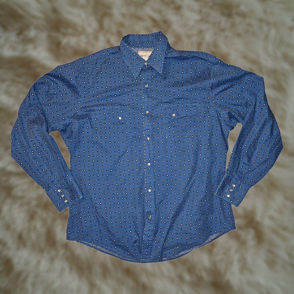 Wrangler VINTAGE Wrangler Wrancher Pearl Snap Shirt Mens XL Long Sleeve Blue Western Cowboy Size US XL / EU 56 / 4 - 1 Thumbnail