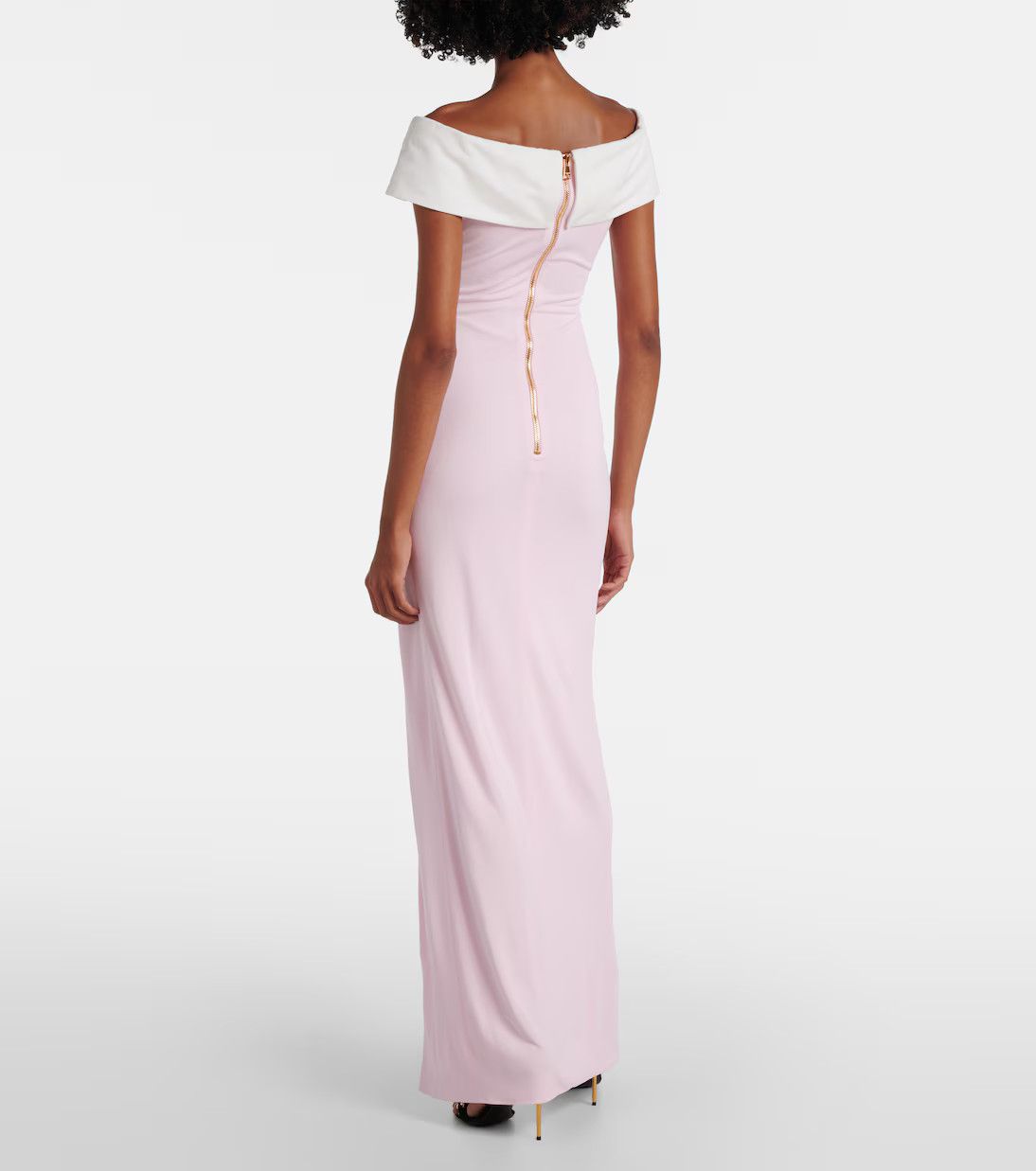 Balmain o1s1wg110725 Draped Off Shoulder Jersey Gown in Light Pink Size S / US 4 / IT 40 - 3 Thumbnail