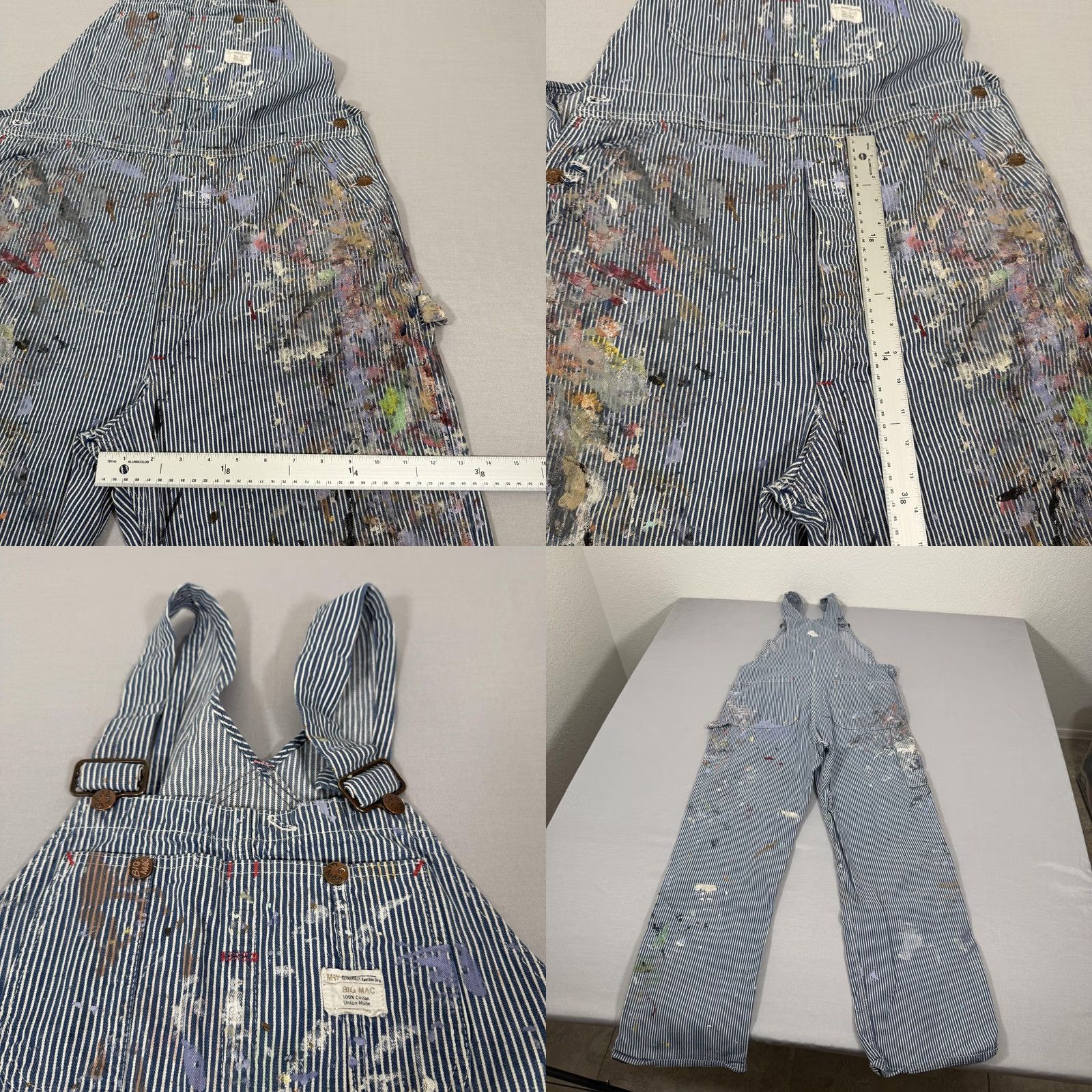 Vintage VINTAGE Big Mac Overalls Mens 34 Blue 34x32 Hickory Stripe Paint Painters 70s USA Size US 34 / EU 50 - 9 Thumbnail