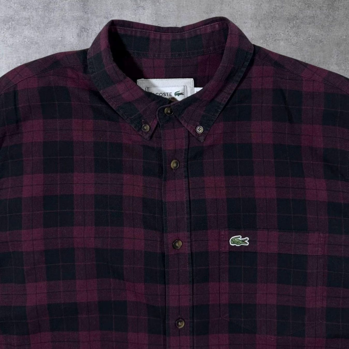 Lacoste Lacoste Regular Fit Burgundy Black Check Long Sleeve Button-Down Shirt Medium Mens Collar Down Shirt Size US M / EU 48-50 / 2 - 3 Thumbnail