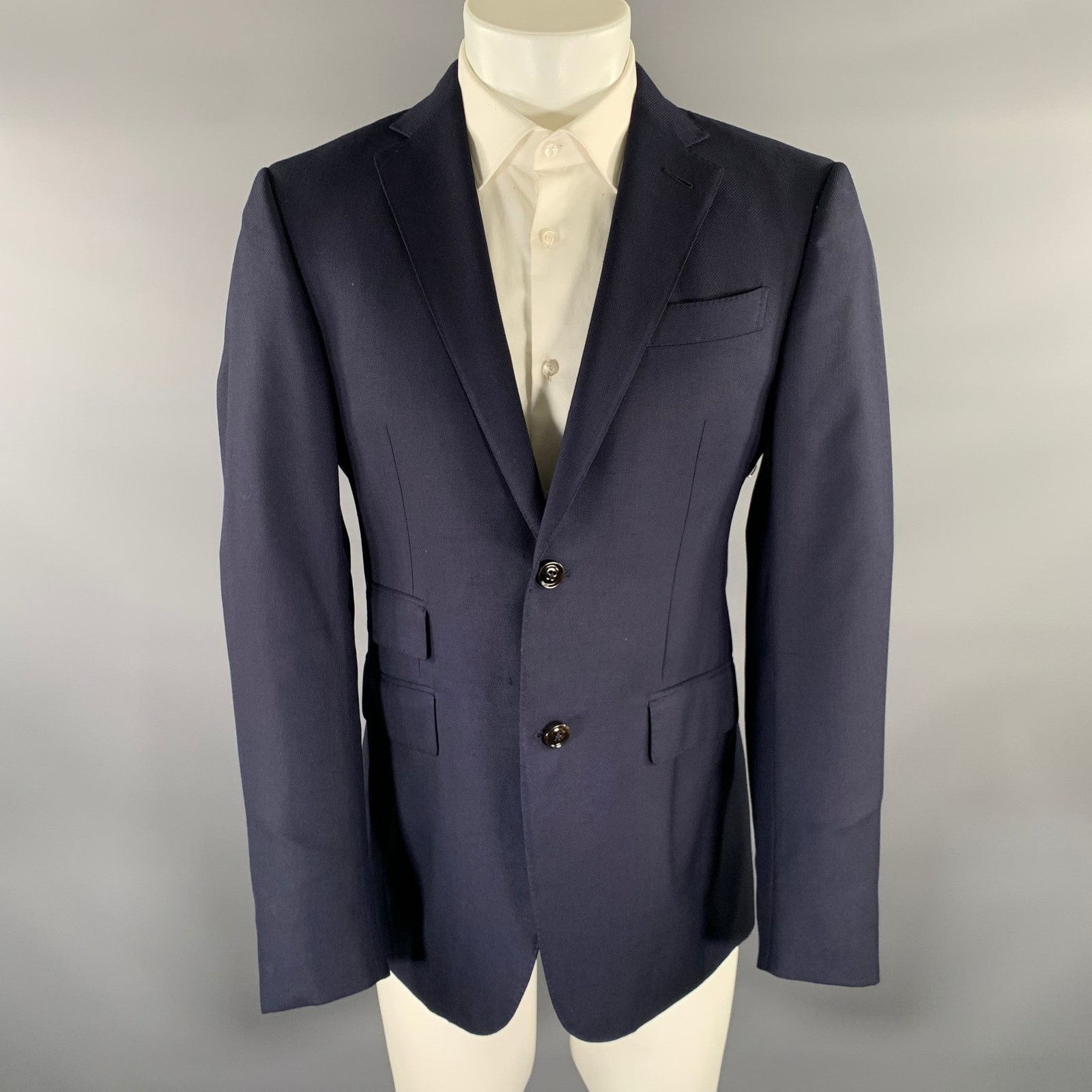 Ermenegildo Zegna ERMENEGILDO ZEGNA 40 Navy Wool Silk Notch Lapel Sport Coat Size 40R - 1 Thumbnail