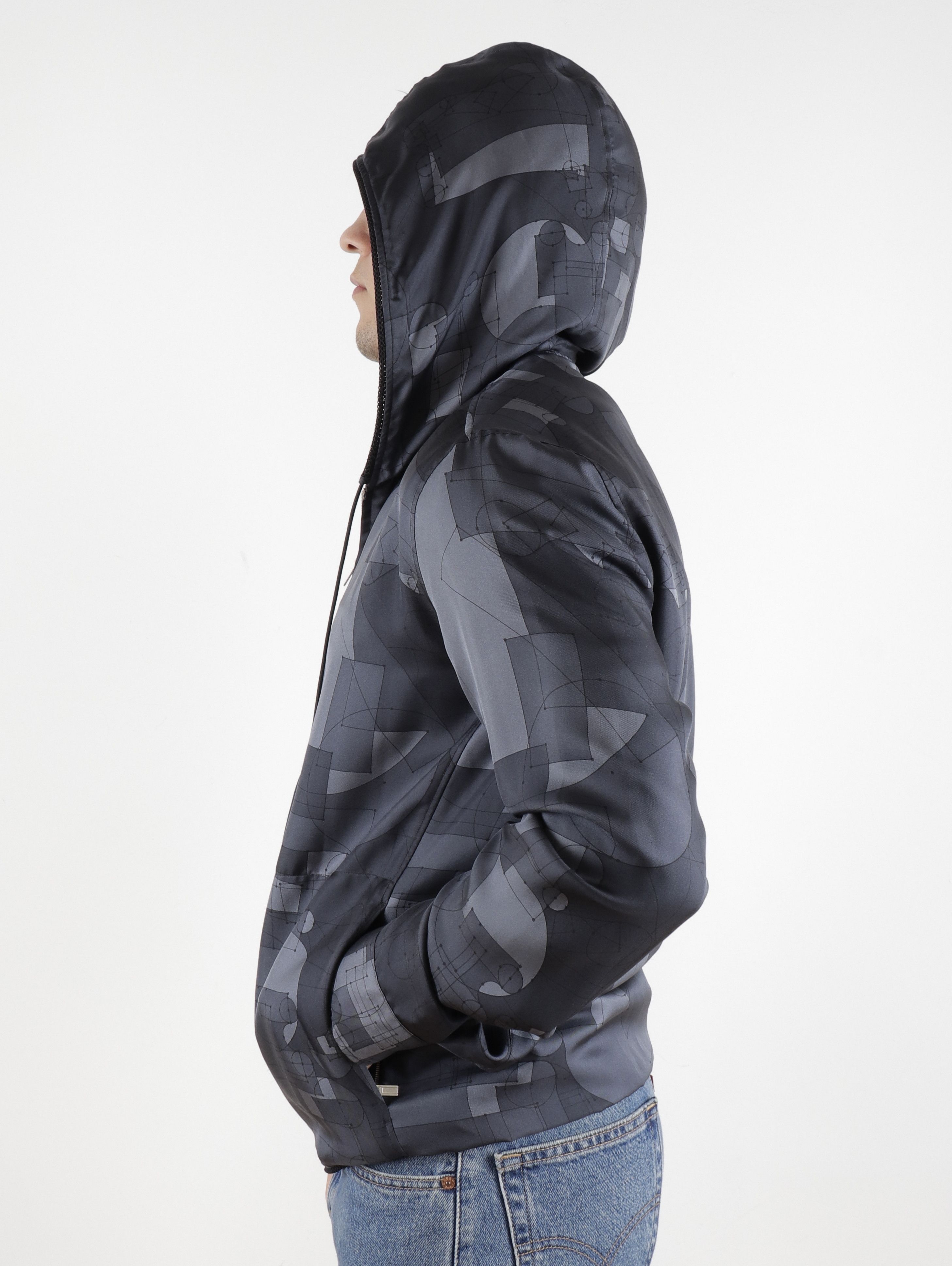Hermes Hermes Silk Grey Geometric Print Hooded Light Jacket Size US M / EU 48-50 / 2 - 12 Thumbnail