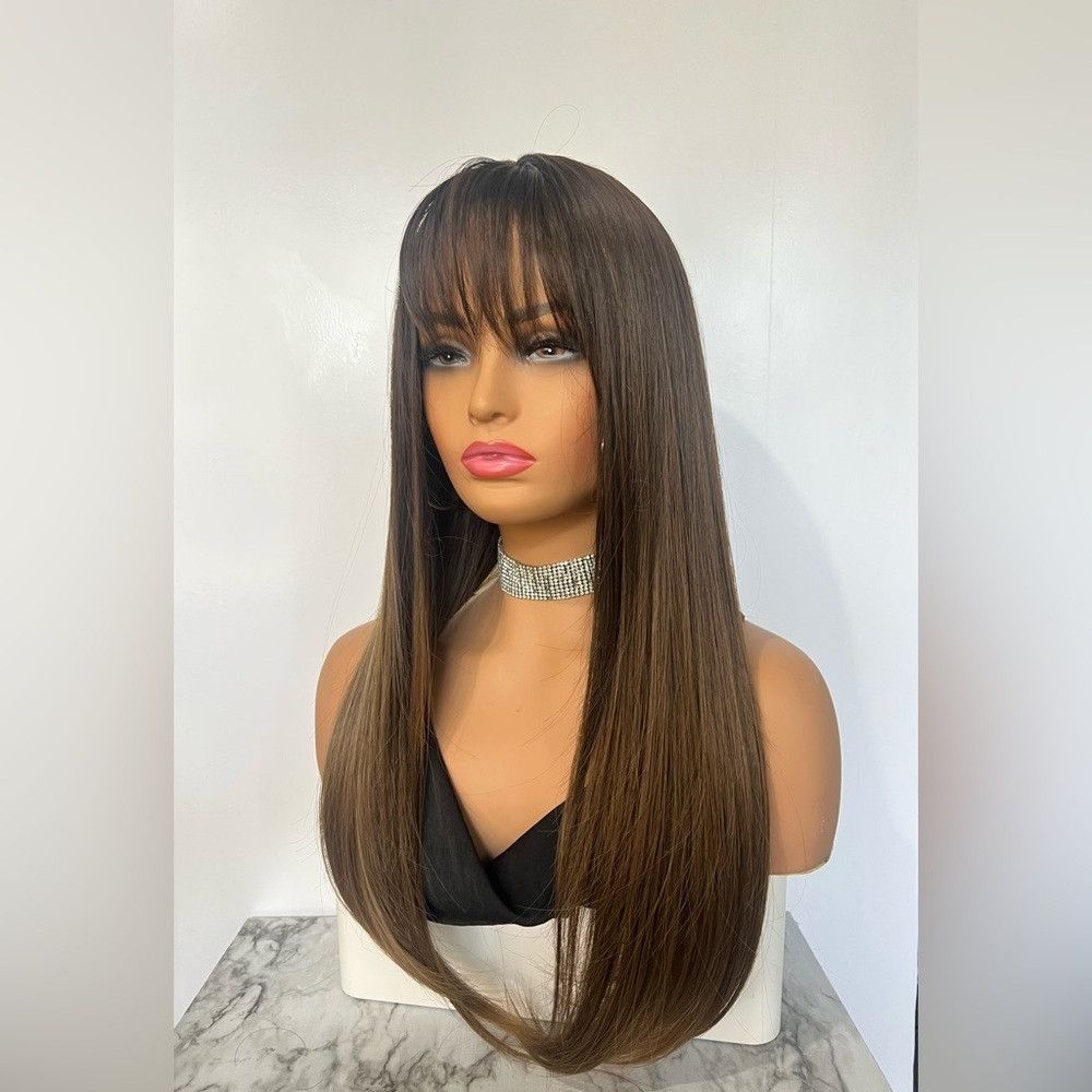 Other Balayage Brown roots Dark Blonde hair Wig with Bangs 20” Size ONE SIZE - 3 Thumbnail