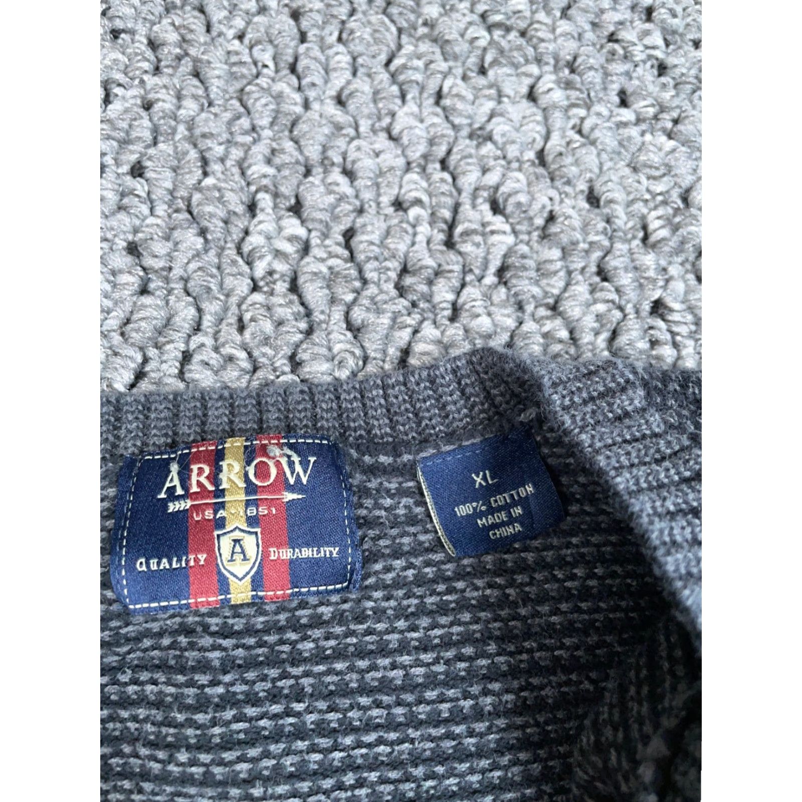 Arrow VINTAGE Arrow Knit Sweater Adult XL Gray Cotton V-Neck Pullover 90s Preppy Mens Size US XL / EU 56 / 4 - 5 Thumbnail