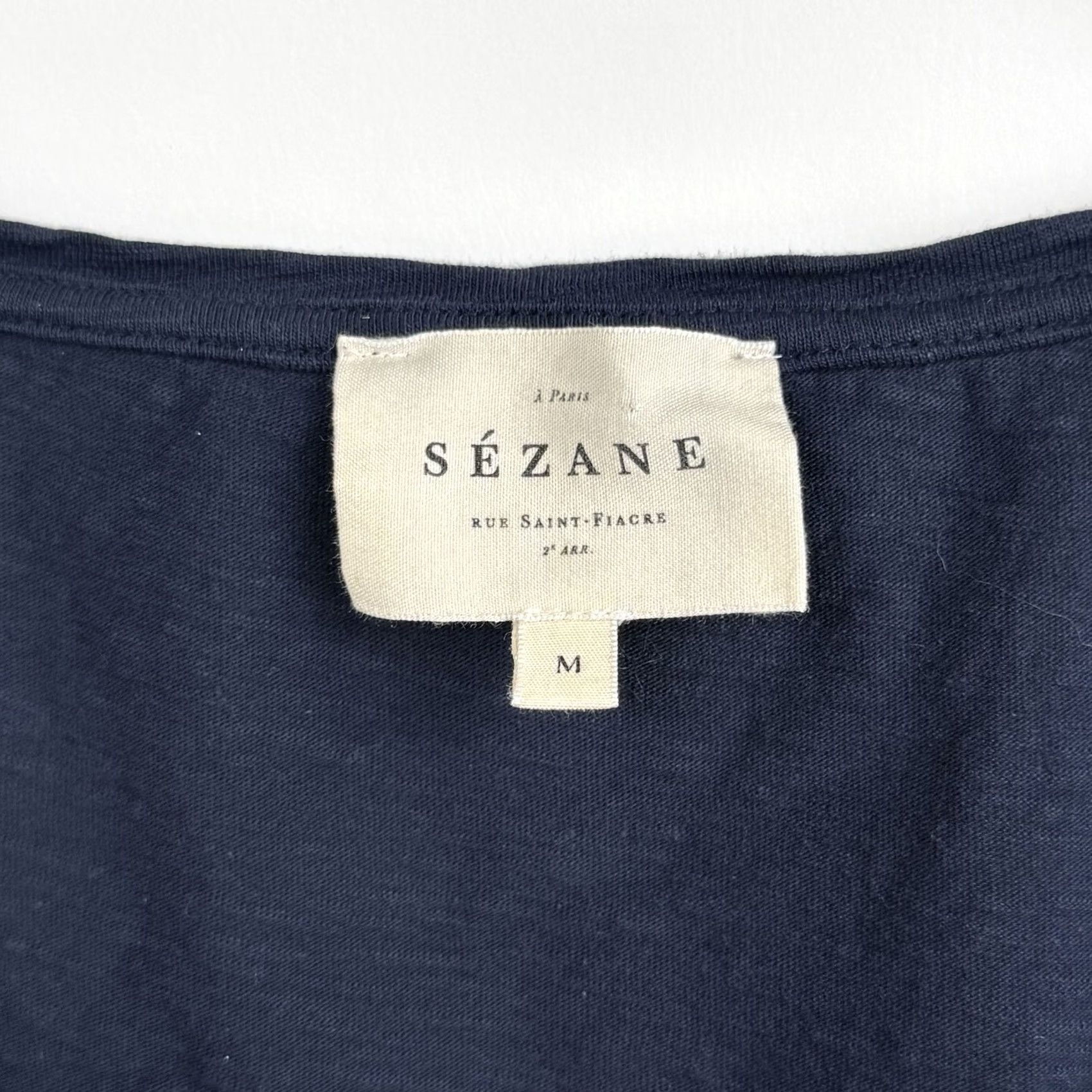 Vintage Sezane T-Shirt Navy V-Neck 100% Cotton Short Sleeve Women M Casual Basic Size M / US 6-8 / IT 42-44 - 4 Thumbnail