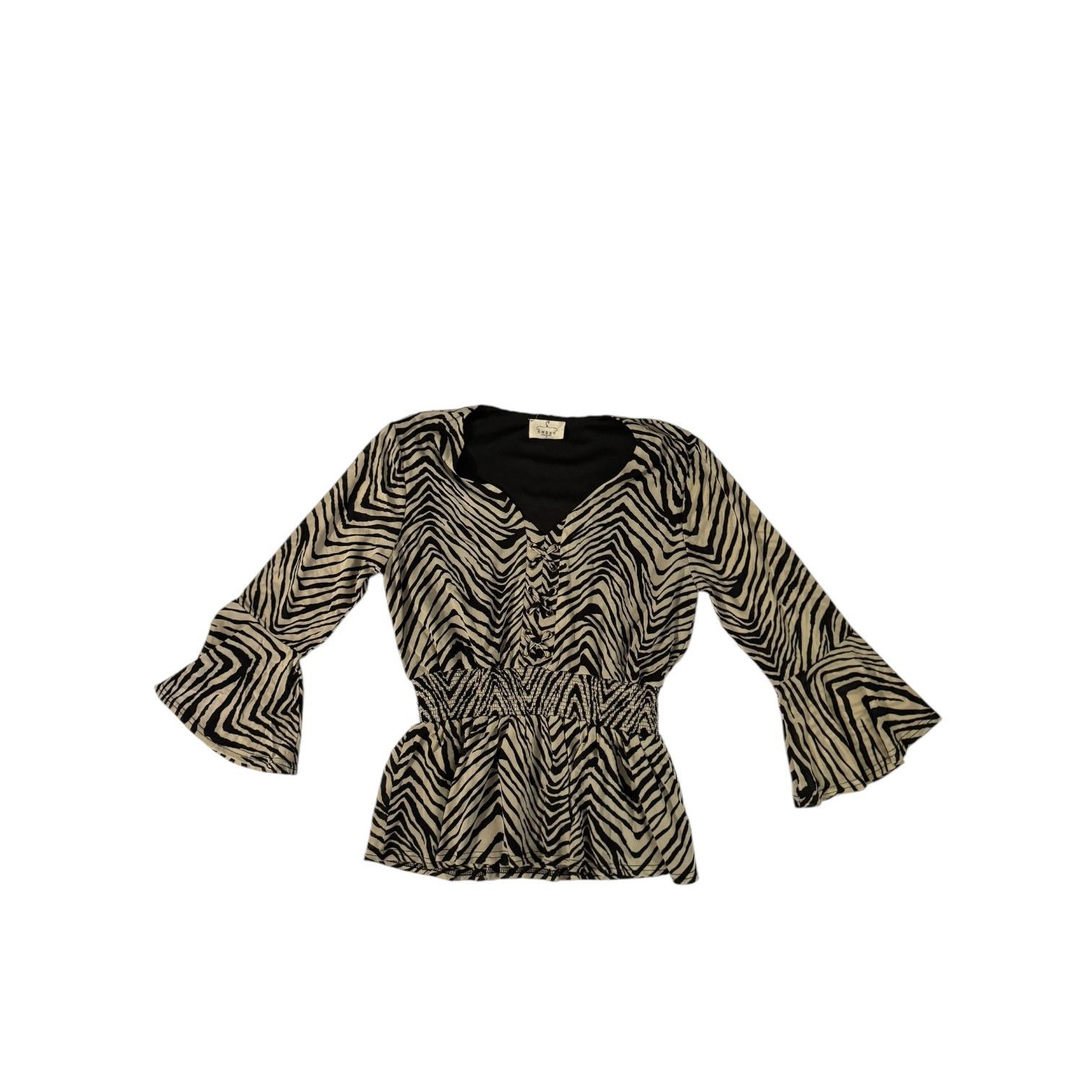 Other Ember Women’s Black & Tan Zebra Stripe Long Sleeve Top Small Size S / US 4 / IT 40 - 1 Thumbnail