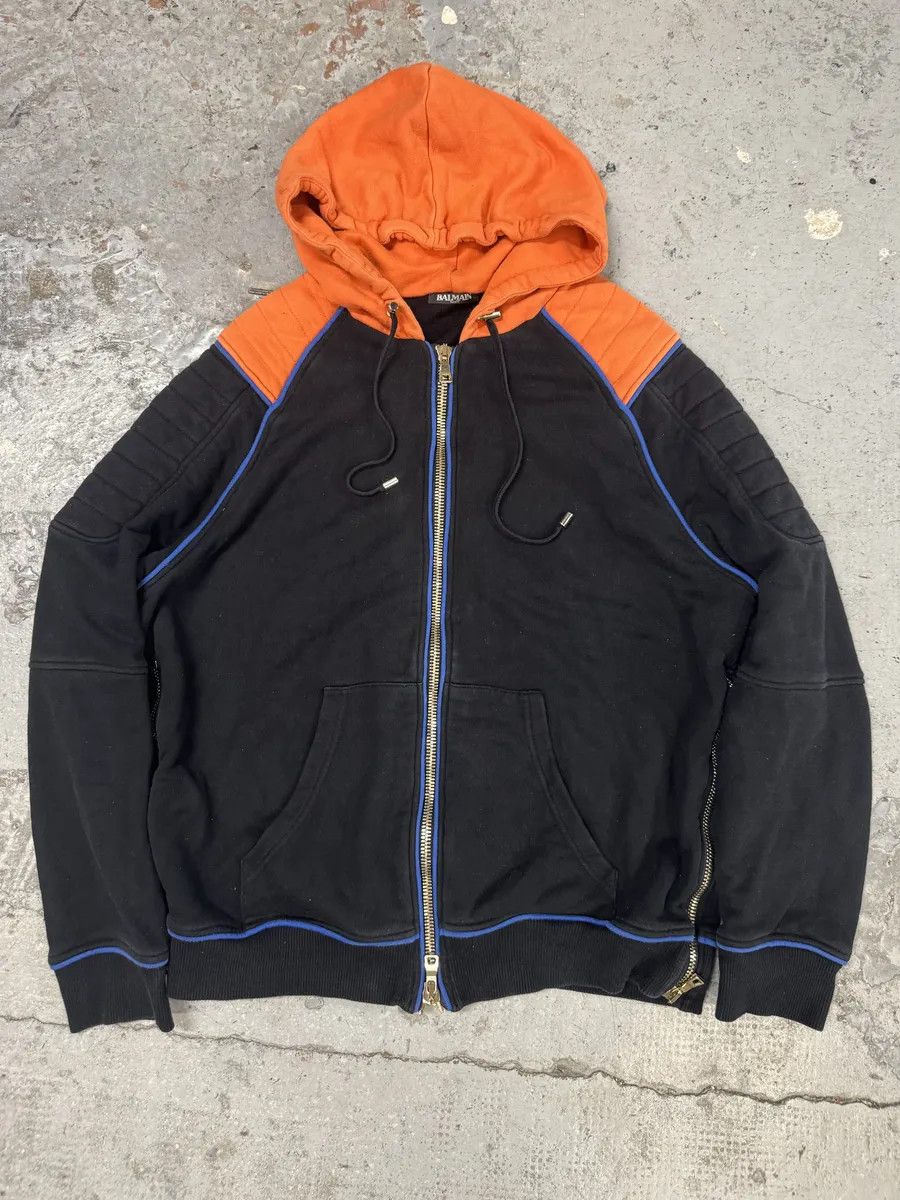 Balmain Balmain Navy & Orange Biker Zip-up Hoodie Size US M / EU 48-50 / 2 - 1 Thumbnail
