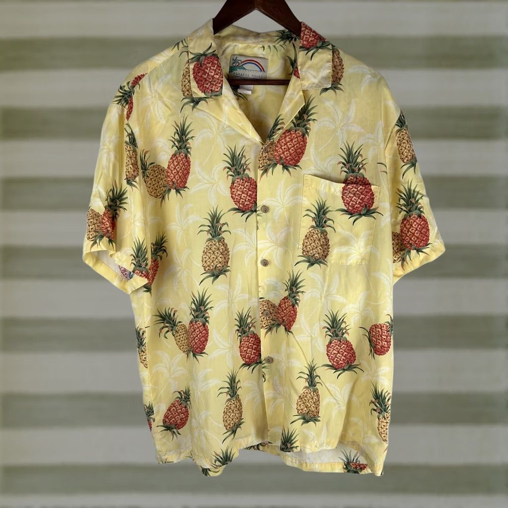 Paradise Found Paradise Found Shirt Mens Large Yellow Hawaiian Aloha Pineapple Rayon Made USA Size US L / EU 52-54 / 3 - 1 Thumbnail