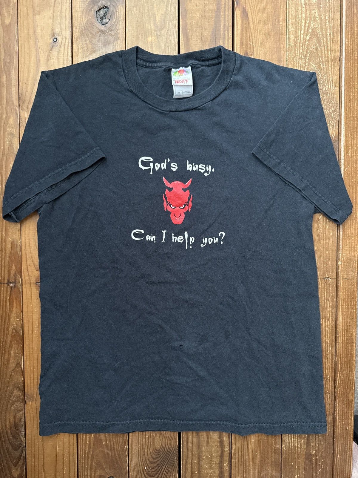 Vintage Vintage Y2K Gods Busy Can I Help You Devil Tee Shirt Size US M / EU 48-50 / 2 - 1 Thumbnail
