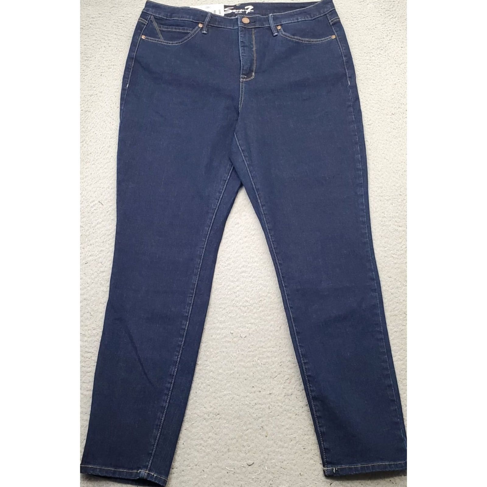 Vintage Seven7 Skinny Jeans Women's 16 Blue Denim High Rise 5-Pocket Dark Wash Jeans Size 38" / US 16 / IT 52 - 2 Thumbnail