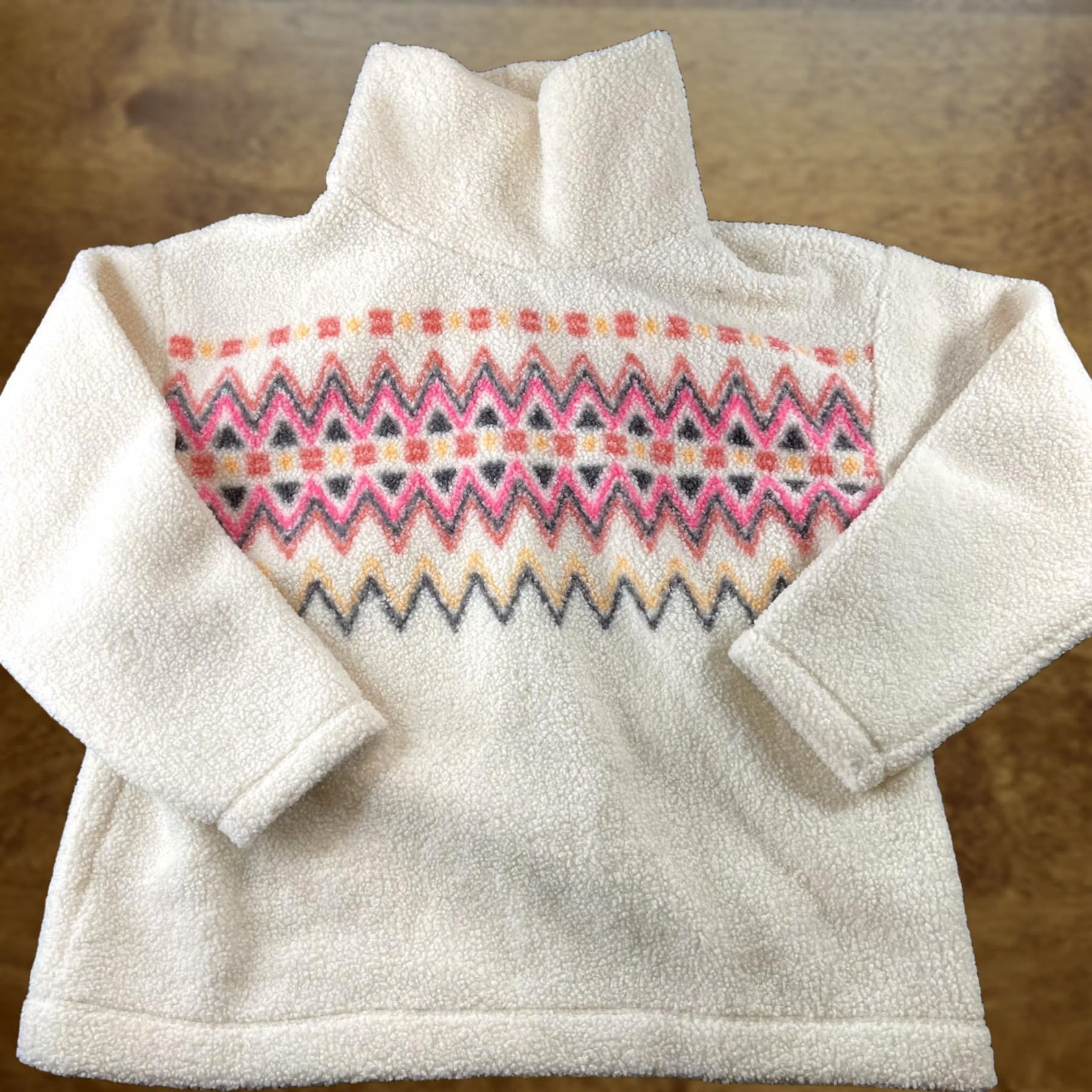 Loft VINTAGE LOFT Sweater Womens Medium White Sherpa Fleece Fair Isle Mock Neck Pullover Size M / US 6-8 / IT 42-44 - 1 Thumbnail
