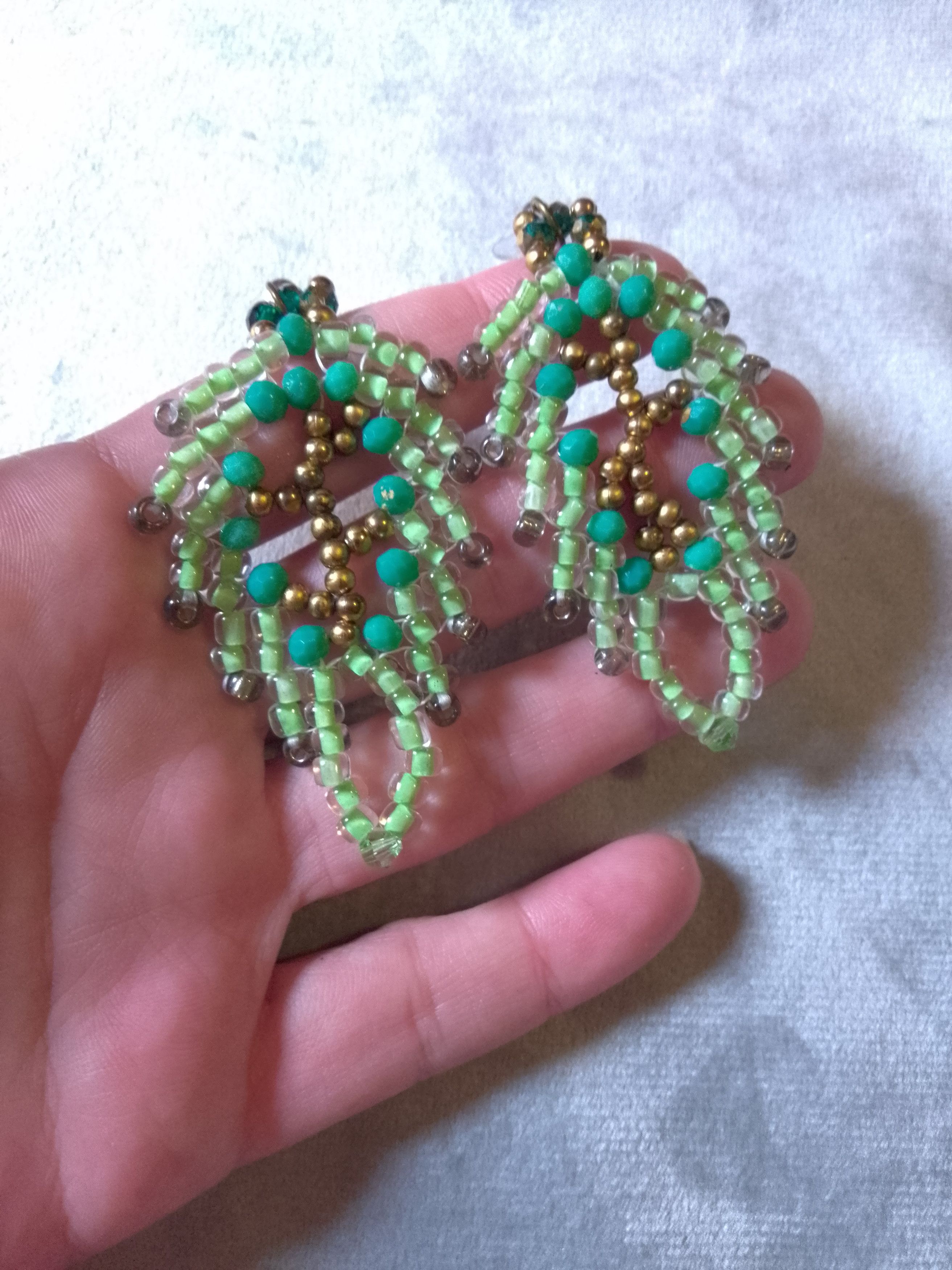 Handmade Necklace Leafy Earrings Green Brass glass,crystal, gemstones Size ONE SIZE - 4 Thumbnail