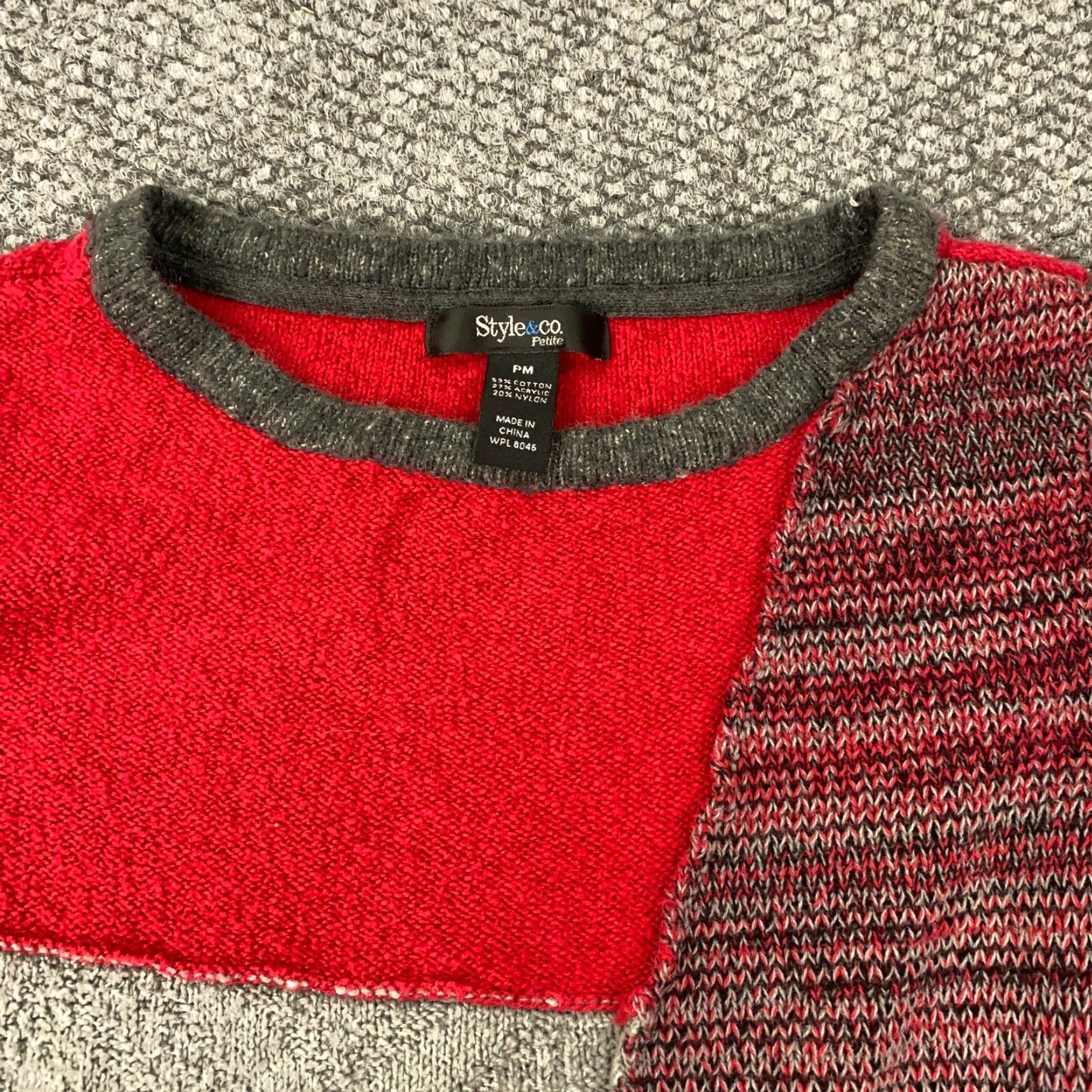 Vintage Style & Co Womens Sweater Petite Medium Red Boho Patchwork Aztec Knit Pullover Round Neck Womens Size M / US 6-8 / IT 42-44 - 6 Thumbnail