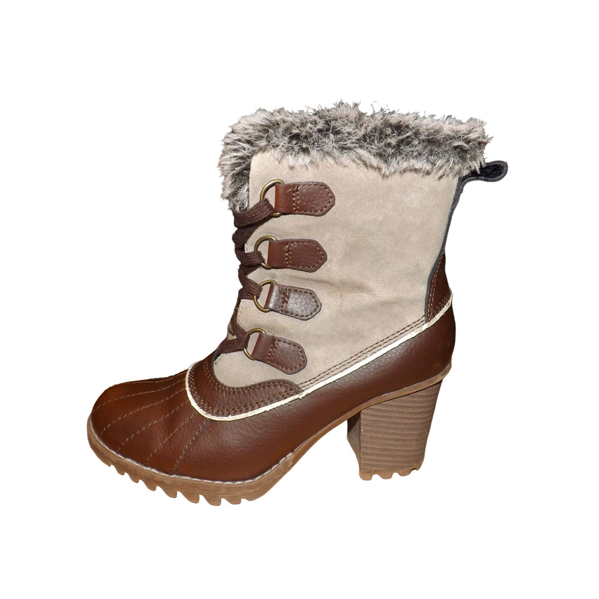 SKECHERS Skeckers Boots Women Sz 8 Heeled Duck Faux Fur Leather Rubbe Size US 8 / IT 38 - 1 Thumbnail