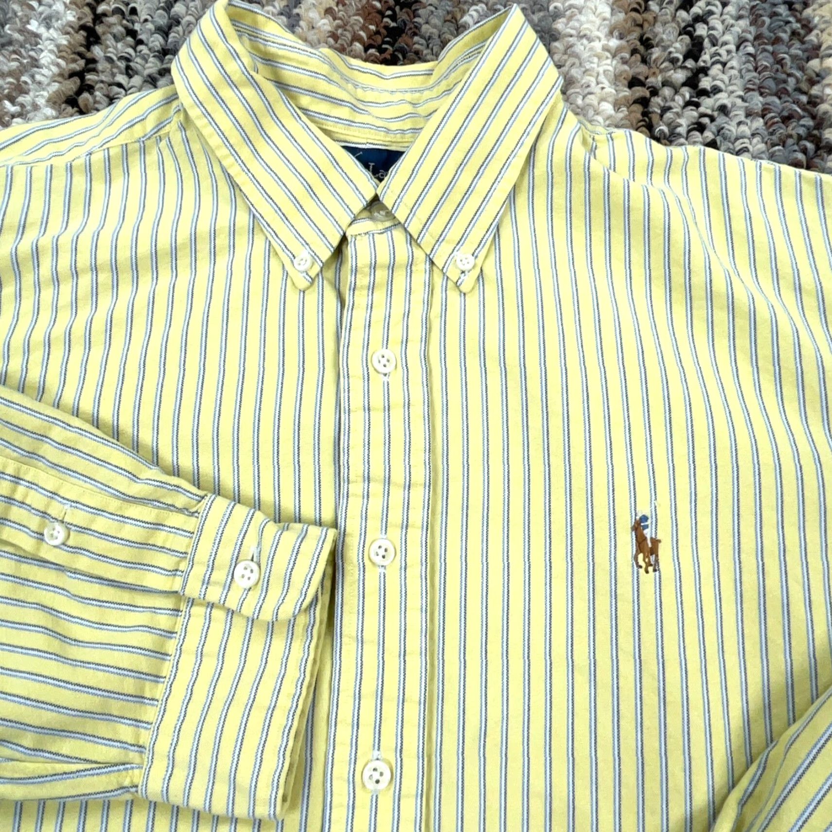 Ralph Lauren Ralph Lauren Custom Fit Button-Up Shirt Men XL Yellow Striped Long Sleeve Regular Fit Size US XL / EU 56 / 4 - 2 Thumbnail