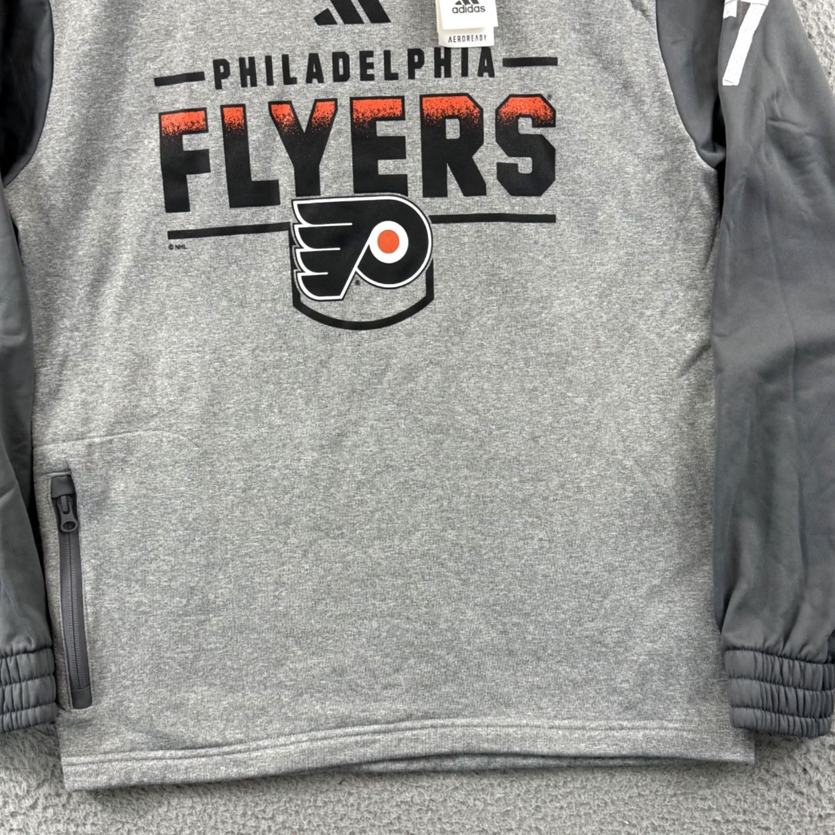 Adidas NHL Philadelphia Flyers Hockey Sweatshirt Mens Medium Gray Long Sleeve Loose NWT Size US M / EU 48-50 / 2 - 2 Thumbnail