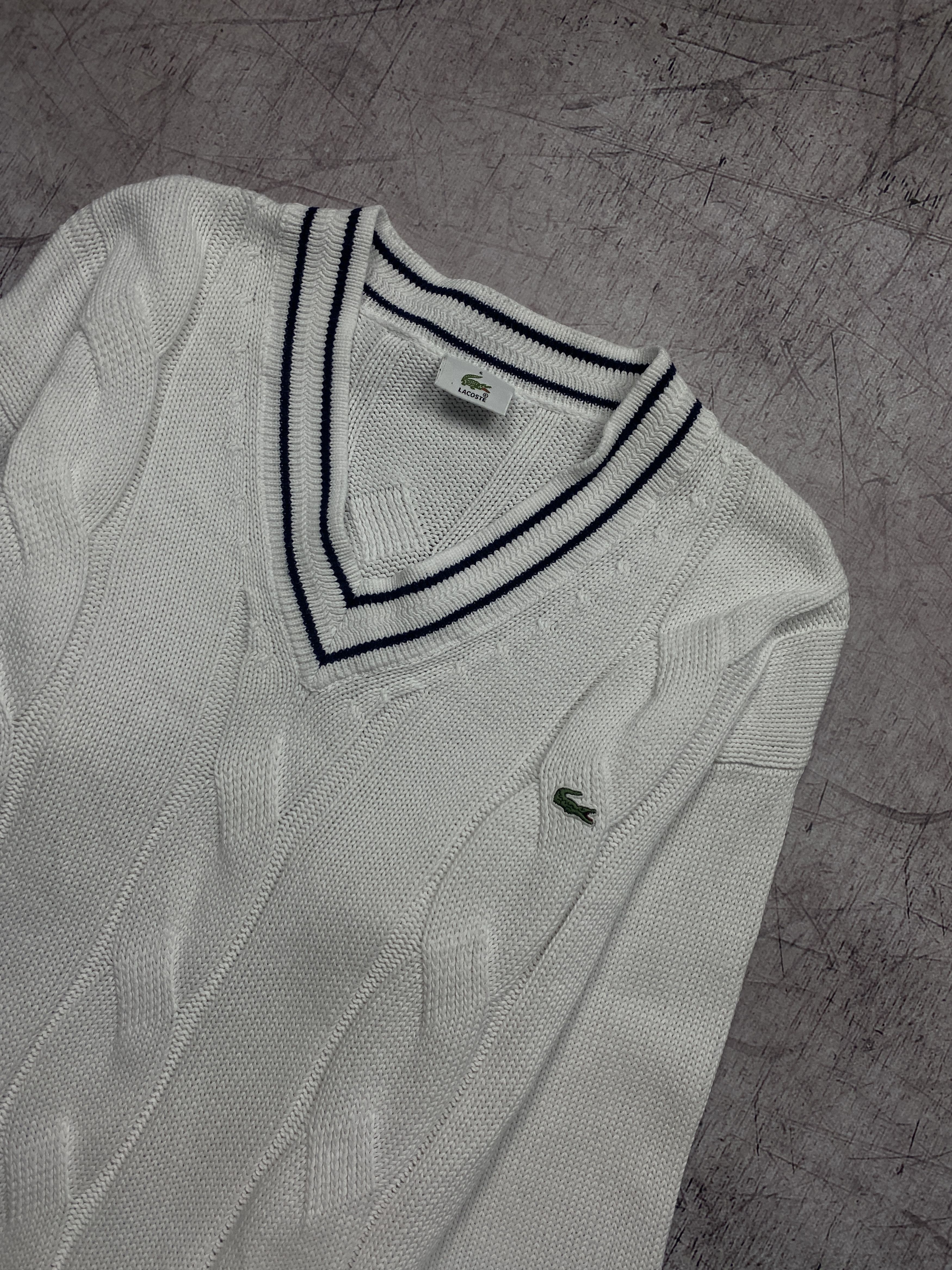 Lacoste × Vintage Lacoste Vintage Mens Cotton Knit V-neck Sweater Size US L / EU 52-54 / 3 - 2 Thumbnail
