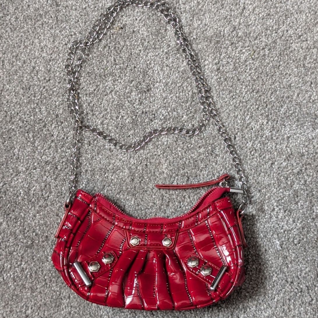 Shein Red Faux Leather Grunge Y2K Shoulder Bag by SHEIN Size ONE SIZE - 1 Thumbnail
