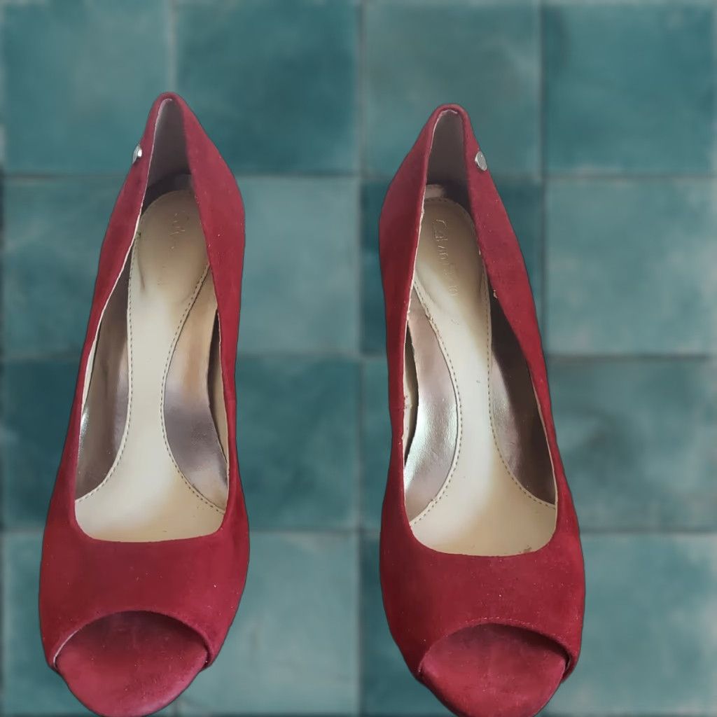 Calvin Klein Calvin Klein Women's Pump - Heel - Peep Toe - Red - Suede - Size 6M - Shoes Size US 6 / IT 36 - 1 Thumbnail
