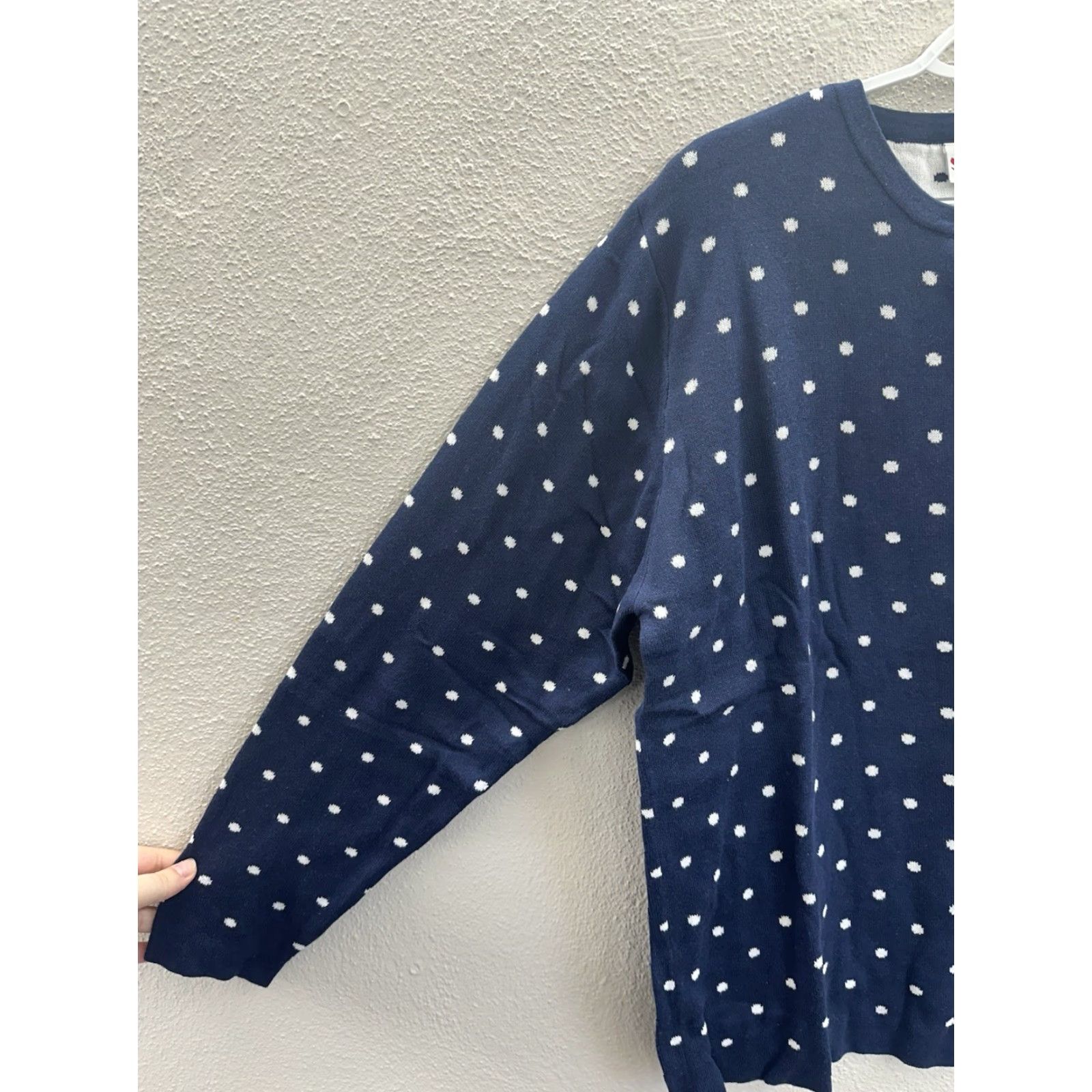 Vintage National Womens Sweater 1X Navy Polka Dotted Long Sleeve Button Up Cardigan Size XL / US 12-14 / IT 48-50 - 2 Thumbnail