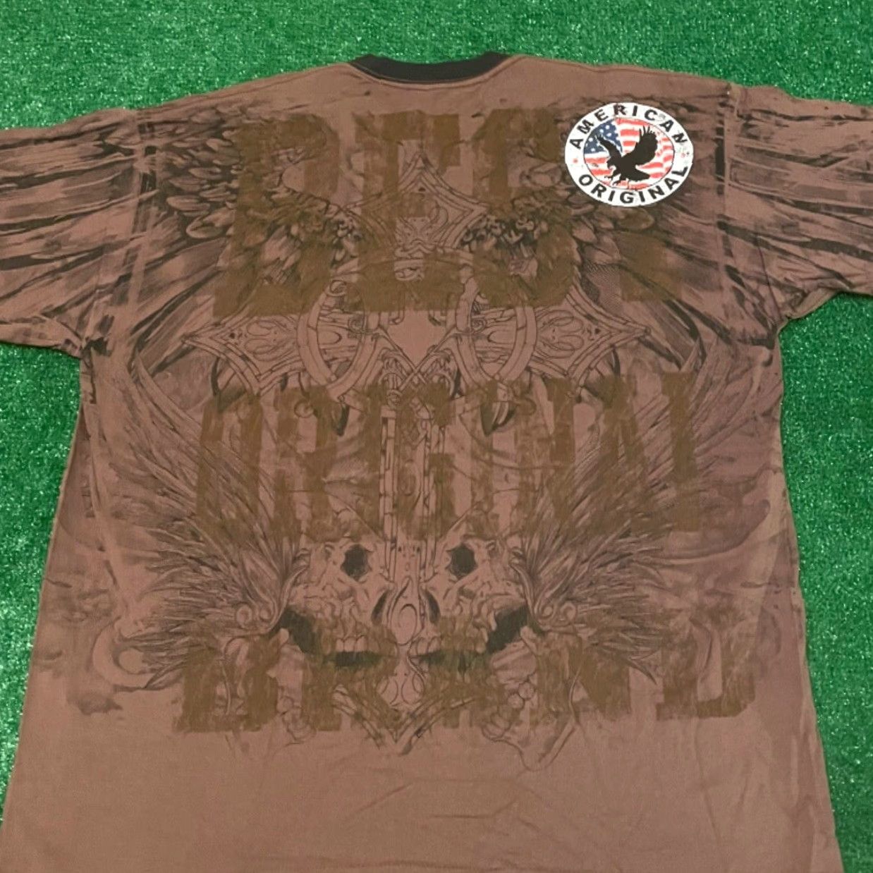 Gloverall VINTAGE Untamed MMA All Over Print Skull Wings Grunge Punk VTG Shirt XL Mens Brown Size US XL / EU 56 / 4 - 2 Thumbnail