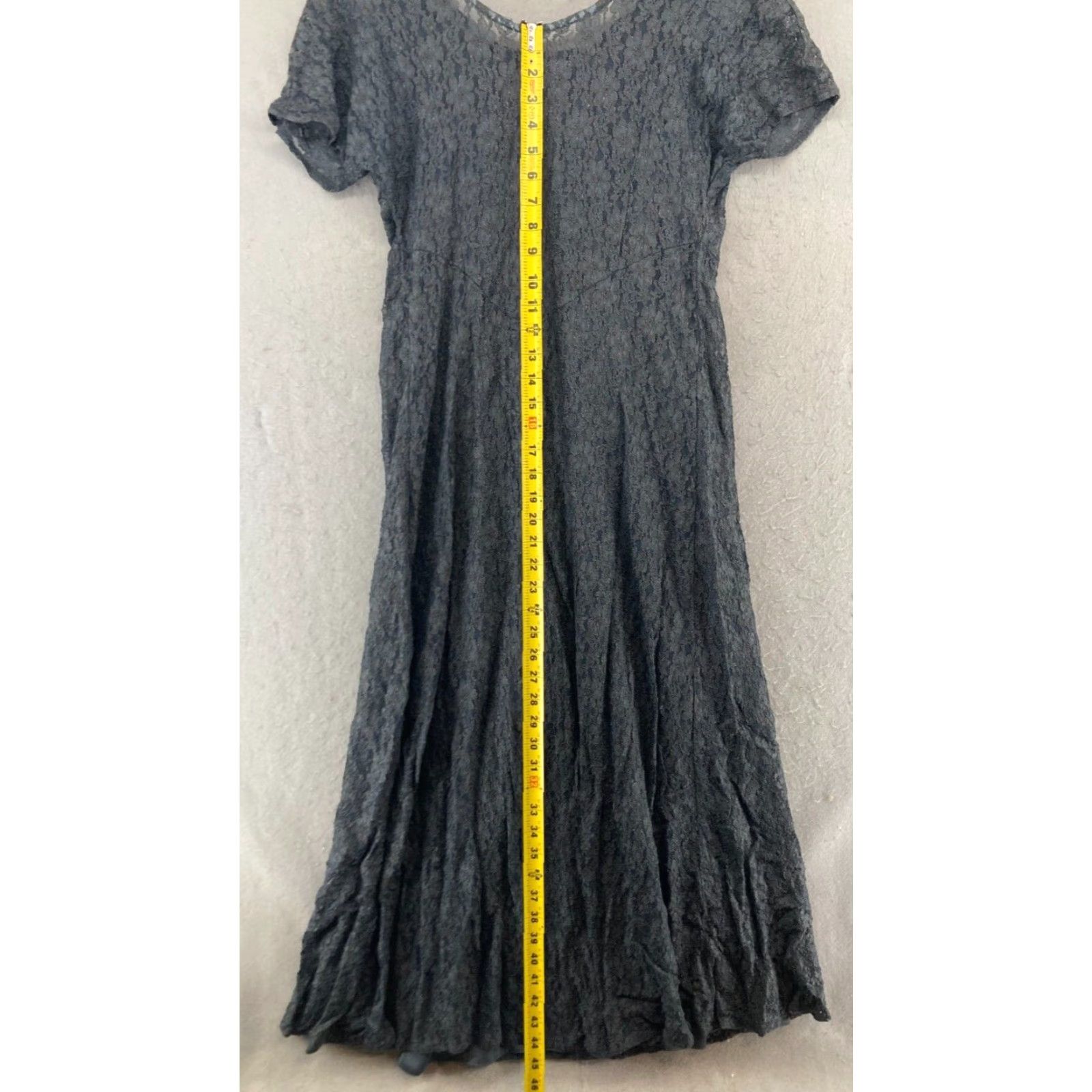 Vintage VINTAGE All That Jazz Maxi Dress 11/12 Gray Lace USA Made Cap Sleeve Casual Womens Size L / US 10 / IT 46 - 4 Thumbnail
