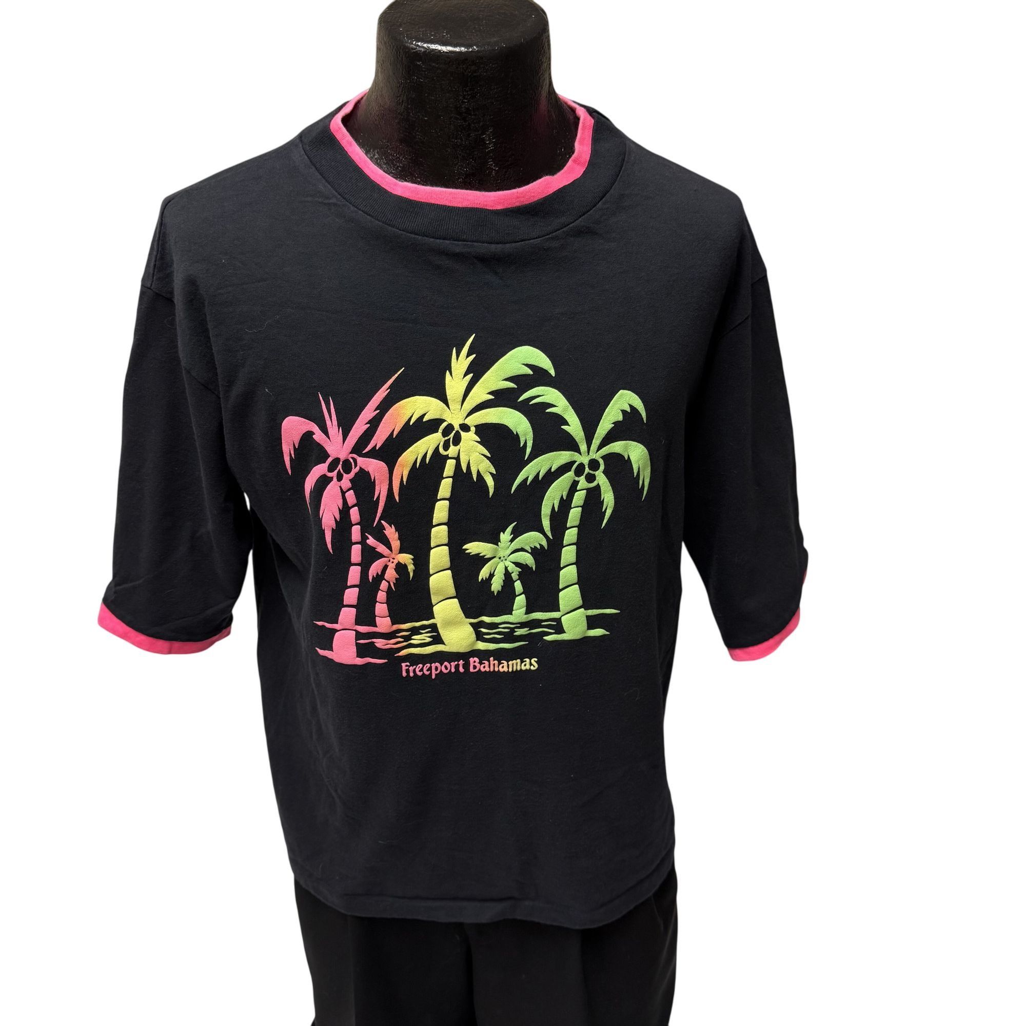 Other Vtg Sun Triangle NEON Painted Palms BAHAMAS RINGER Shirt Size US XL / EU 56 / 4 - 1 Thumbnail