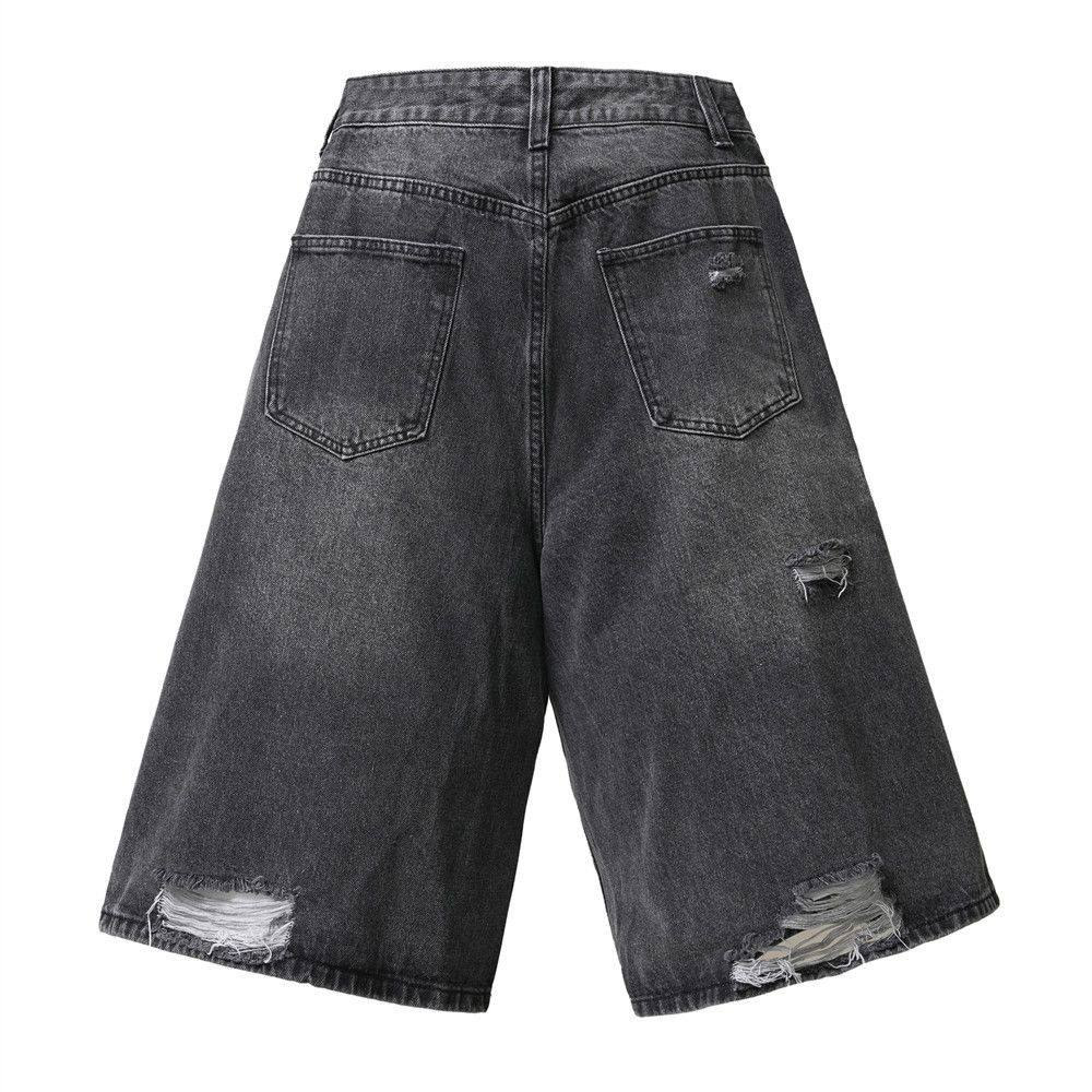 Japanese Brand × Jean Washed straight men's metal loose ripped denim shorts y2k Size US 32 / EU 48 - 2 Thumbnail